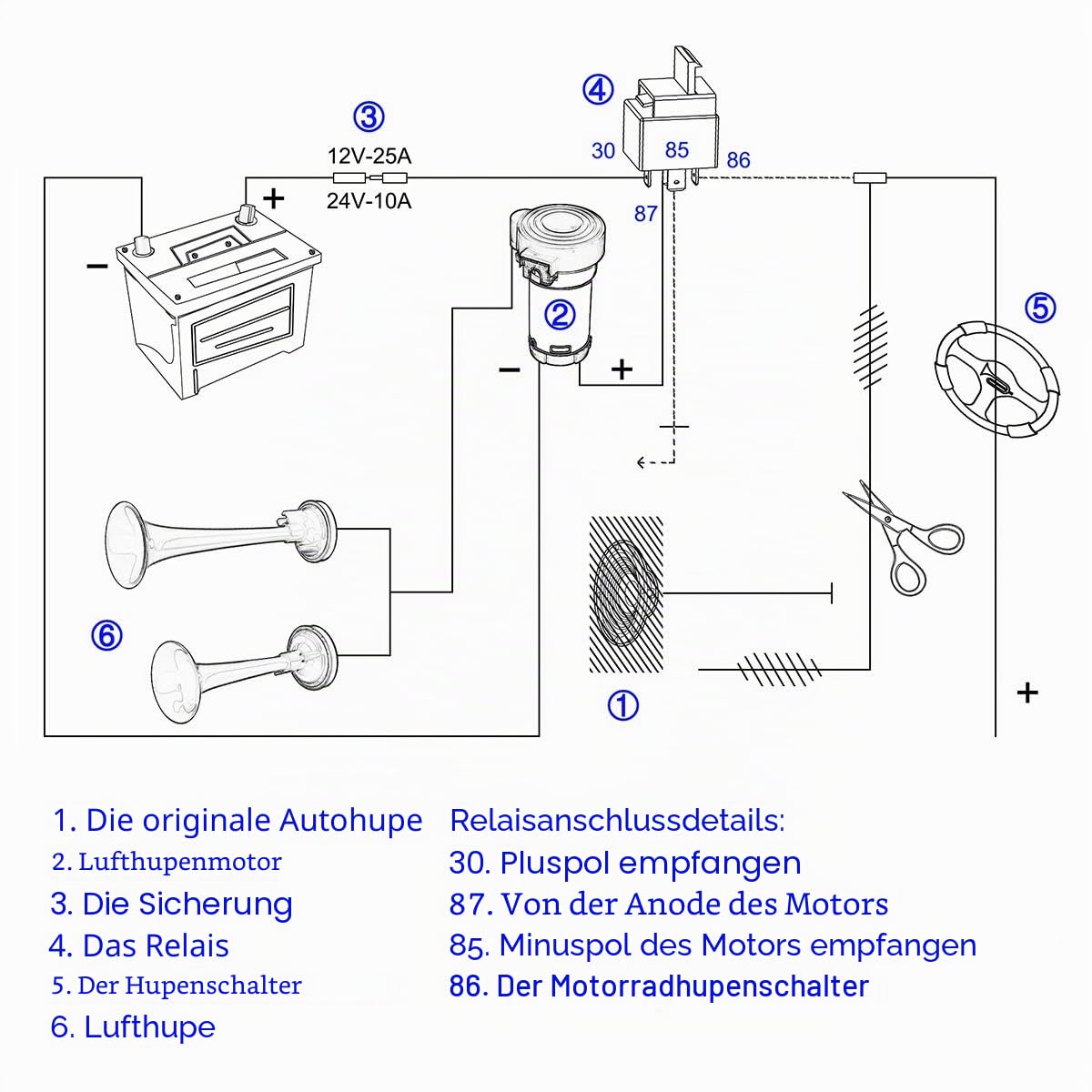 Dixie Lufthupen-Set, 12 V, 125 dB, 5 leistungsstarke, super laute Trompeten mit Kompressor, für jedes 12-V-Fahrzeug, Auto, LKW, Boote, 5 Stück (Silber)