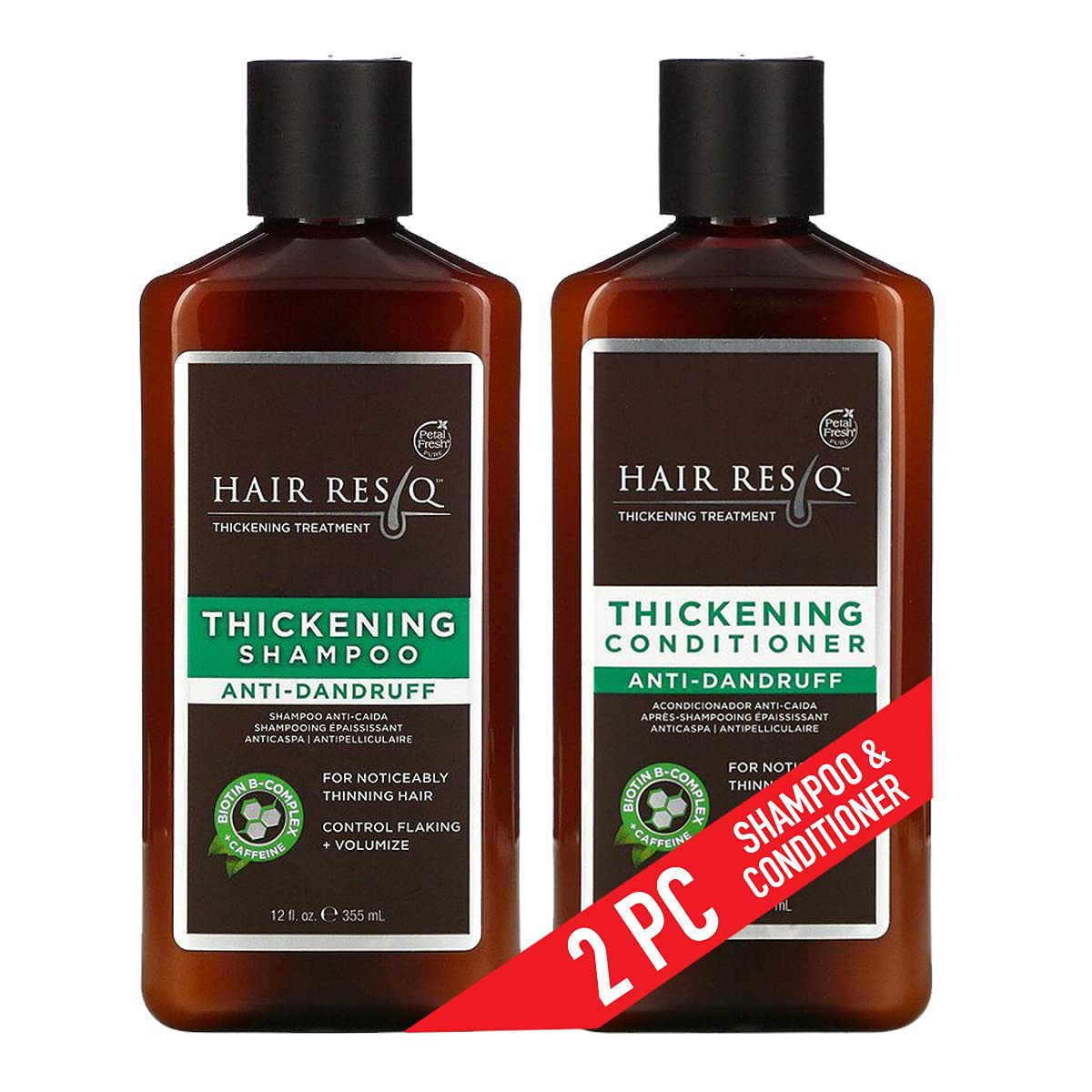 SterlingsPetal Fresh Pure Hair RESQ Thickening Treatment Anti Dandruff Shampoo & Conditioner Set, Pack of 2