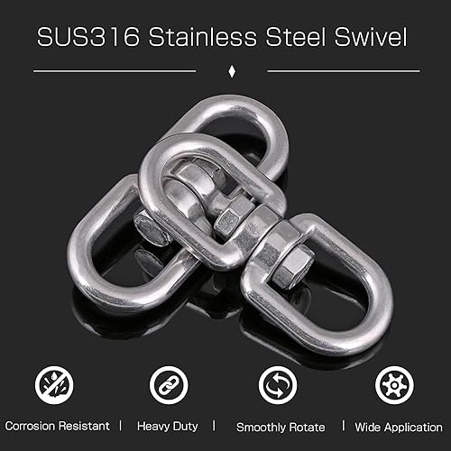 Miniatura 2 de AMYSPORTS Anillo de ojo giratorio de acero inoxidable pesado Conector de ojo giratorio de doble extremo ojo giratorio marino SUS316 Loop Dia 0.197