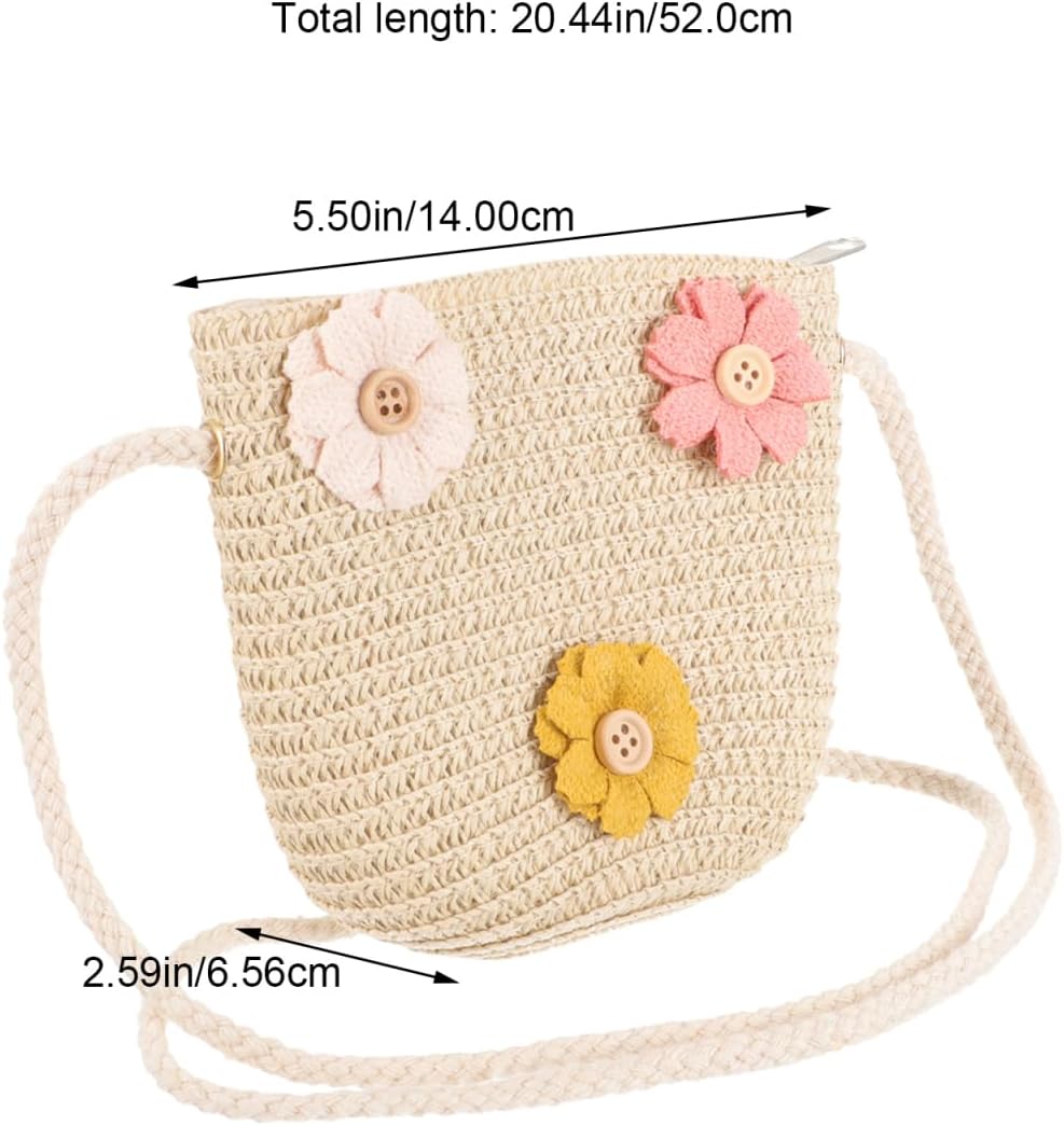 Little Girls Straw Crossbody Bag Cute Handwoven Summer Shoulder Purse Woven Beach Tote for Kids Storage - Image 8