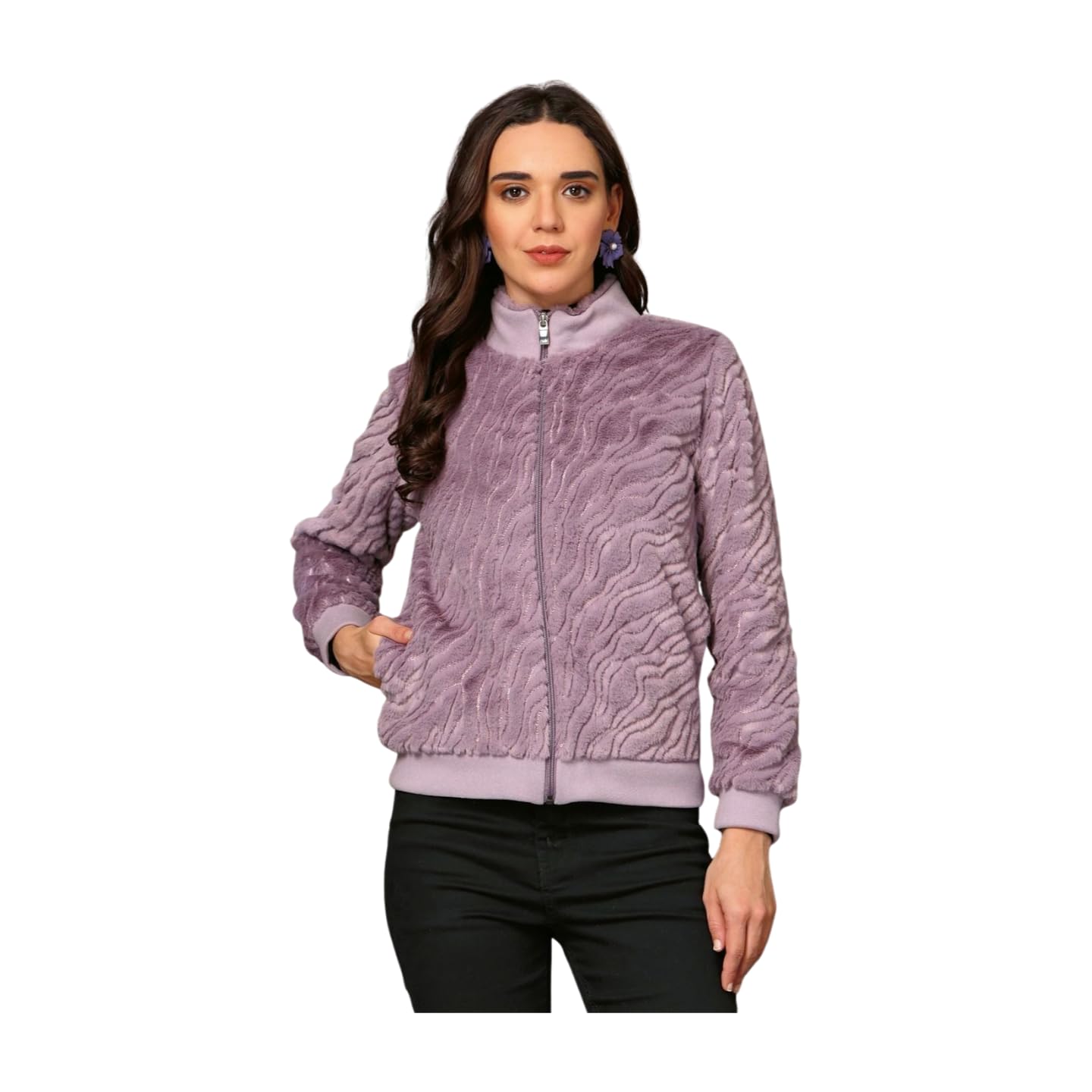 Women Winterwear Mock Neck Front-Open Sweatshirt-picture-42