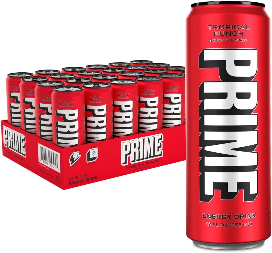 PRIME Energy TROPICAL PUNCH | Zero Sugar Energy Drink | Preworkout Energy | 200mg Caffeine with 355mg of Electrolytes and Coconut Water for Hydration| Vegan | Gluten Free |12 Fluid Ounce | 24 Pack