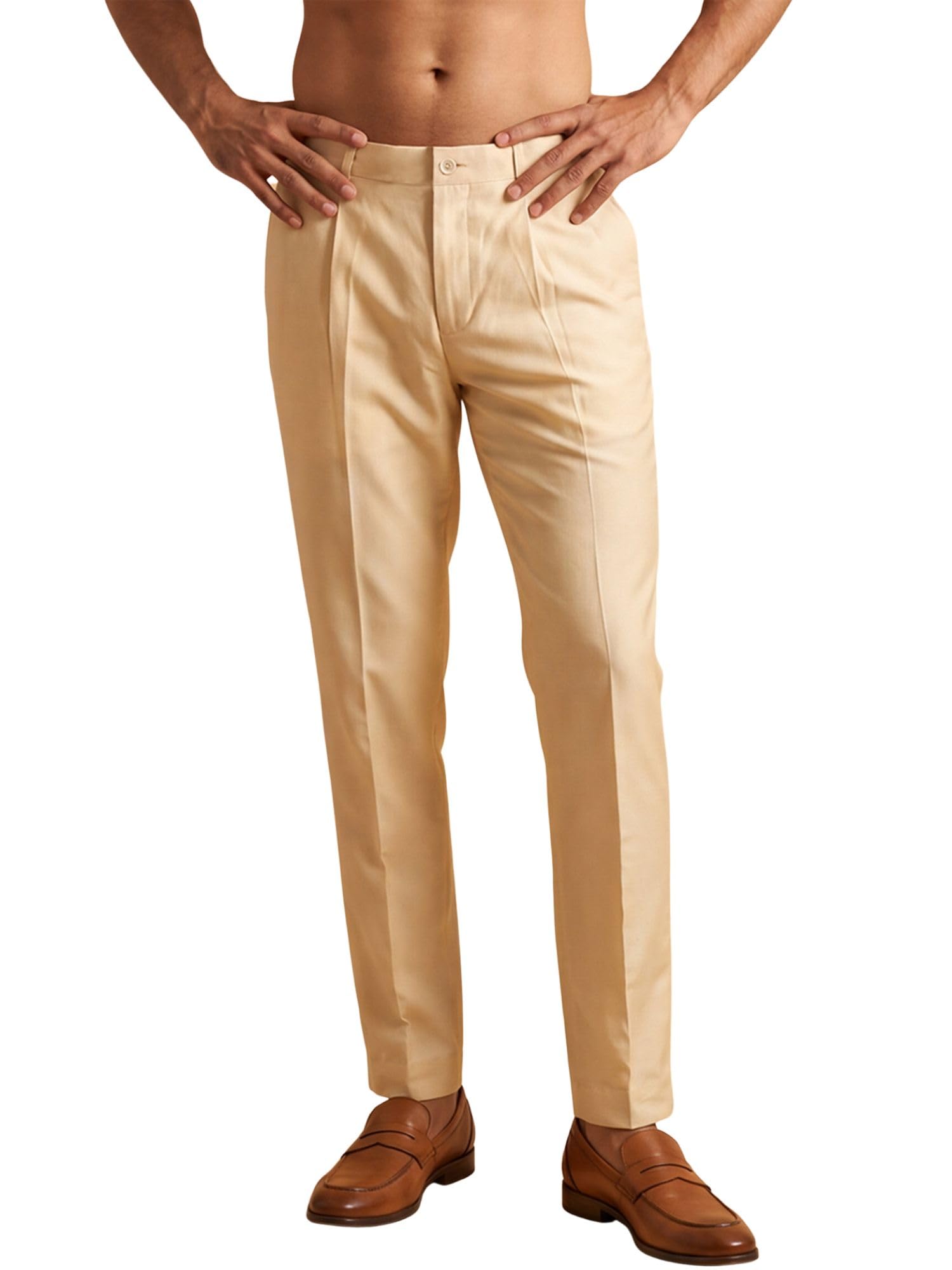 Men’S Casual Regular Straight Fit Pleated Trousers | Solid Traditional Trousers for Kurta | Festive, Wedding-picture-55