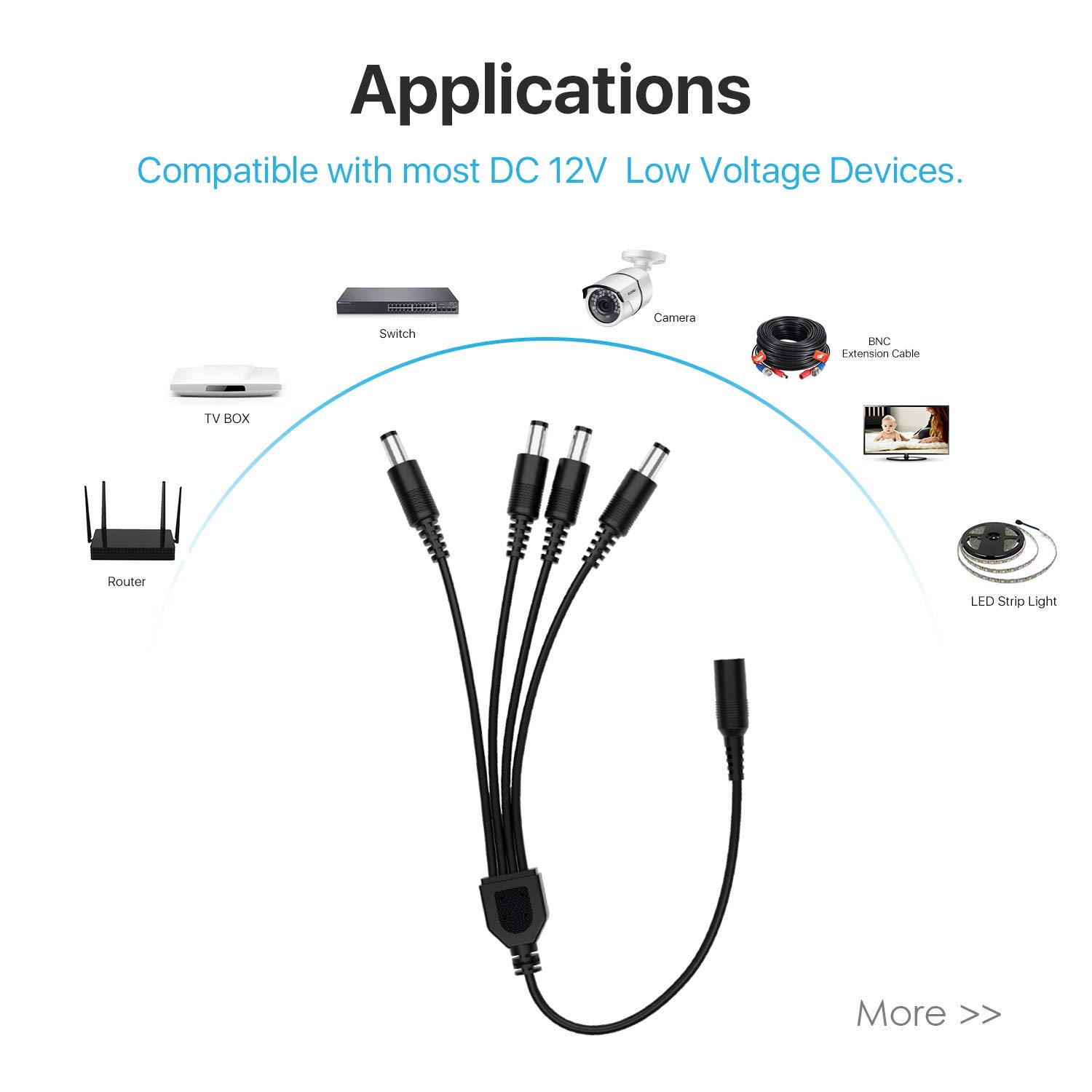 KEBILSHOP DC 1 Female to 4 Male Output Power Splitter Cable Y Adapter for CCTV Accessories (1 Dc Female to 4 Dc Male),Black 2
