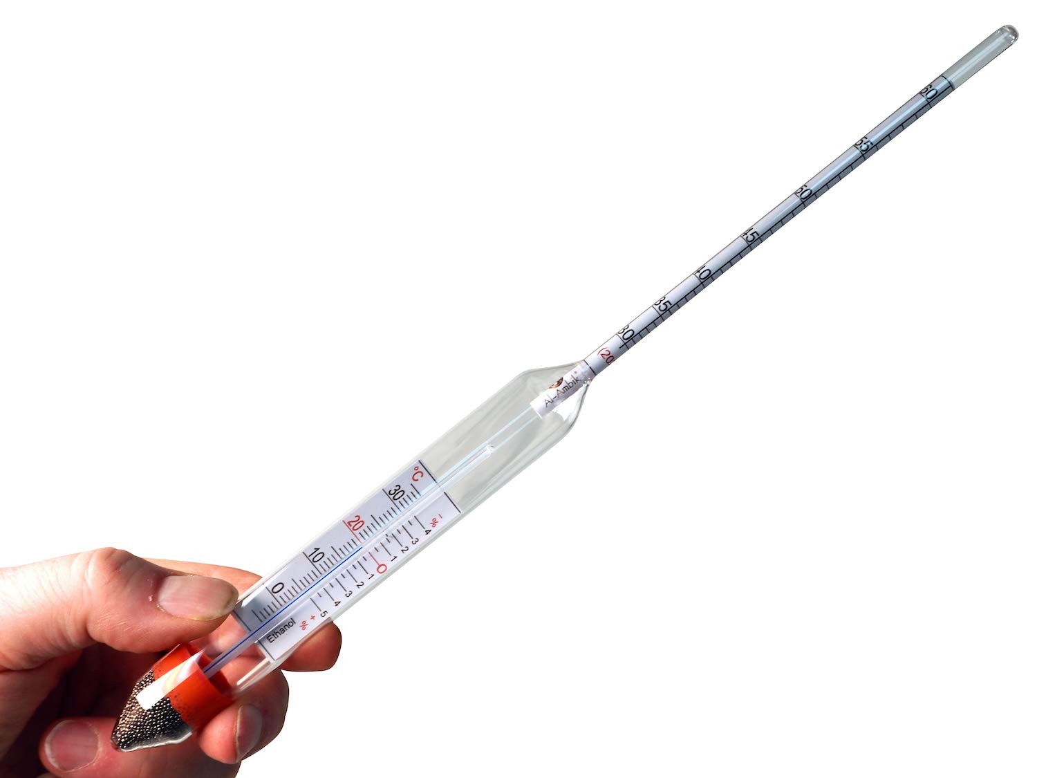 AL-AMBIK® Alkoholmeter mit integriertem Thermometer und Ausgleichsskala Messbereich 30-60 Vol% I Alkoholmessgerät Markenqualität für exakte Messungen I Lieferung inkl. Gebrauchsanleitung