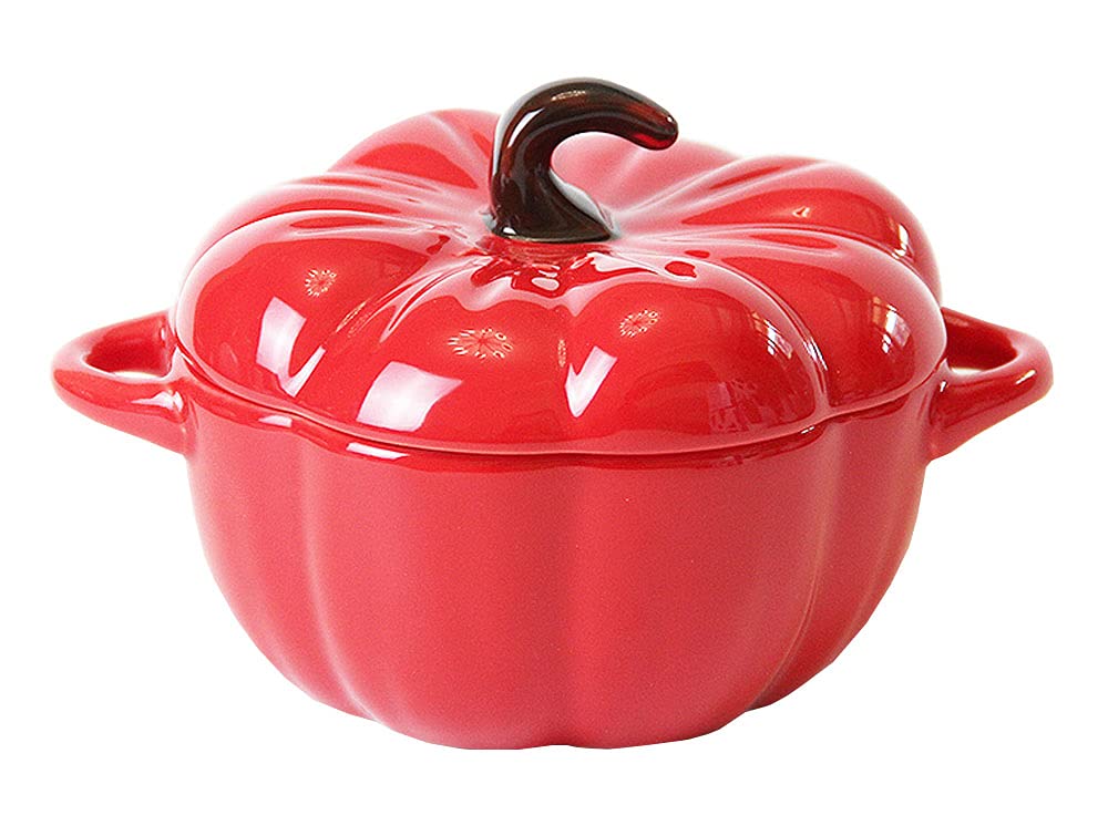 Ceramiczna miska do pieczenia w kształcie dyni miska do gulaszu miska deserowa miska do zupy salaterki z pokrywką, czerwona