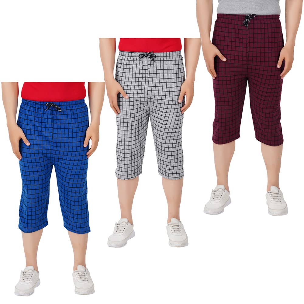 Men's Cotton Checkered Bermuda Three Fourth Capri Combo Free Size (Pack of 3)-image-23
