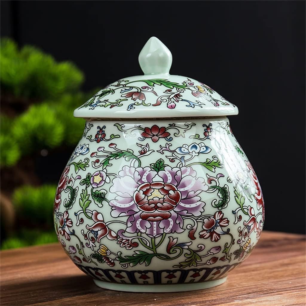 Painted flower ceramic storage jar table top decoration coffee tea airtight