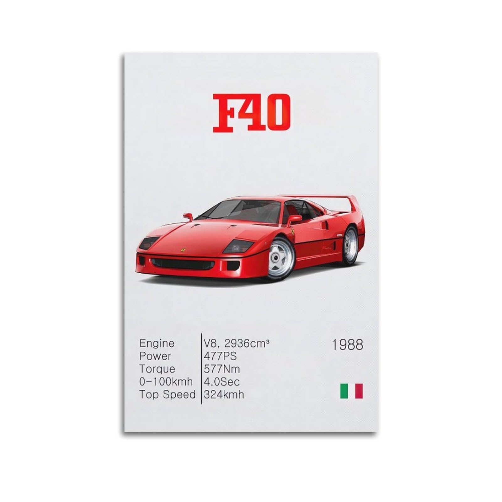LADV Classic Supercar Poster for F40 Racing Sport Car Decorative Painting Canvas Wall Artworks Picture 24x36inch(60x90cm)