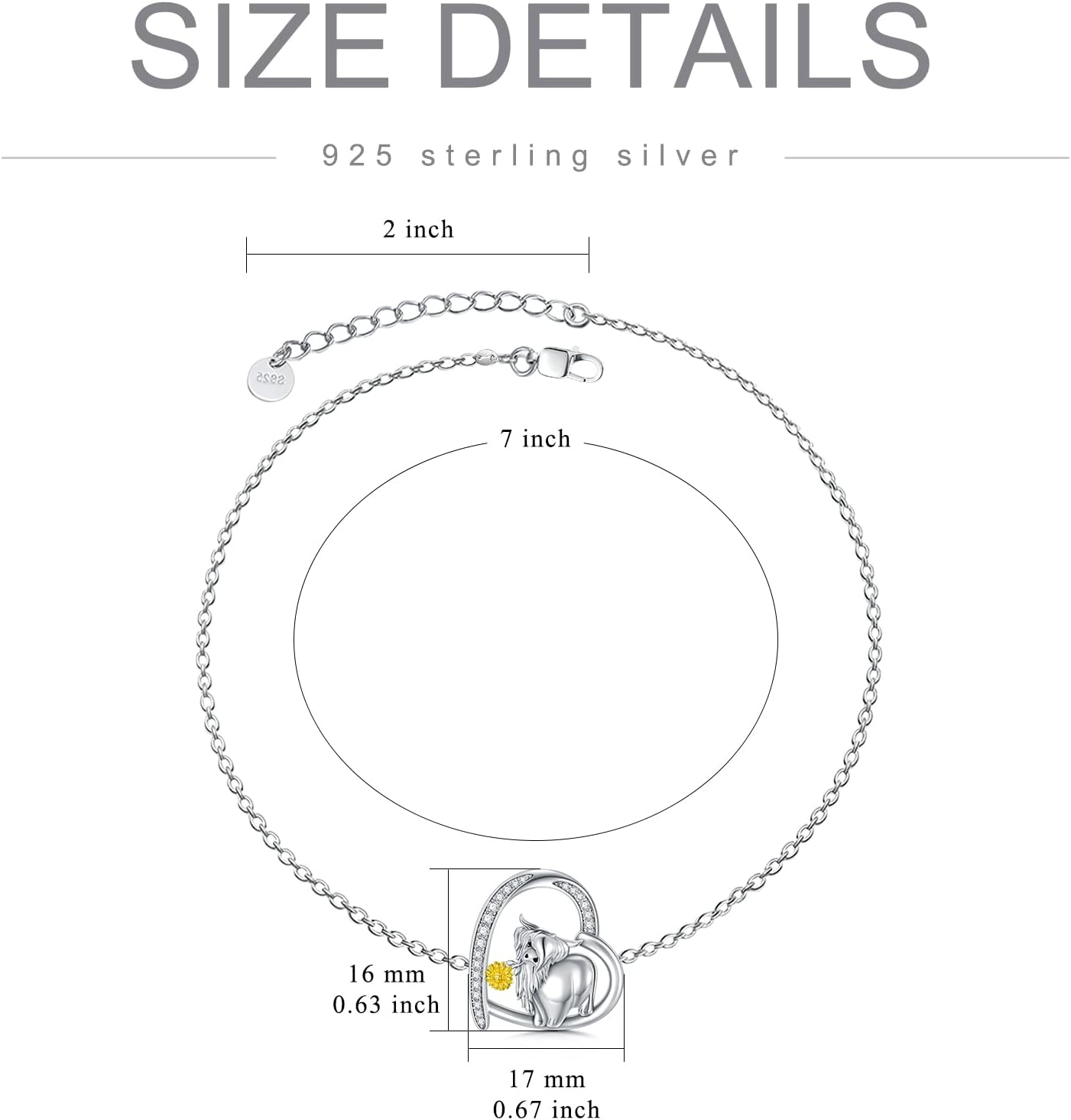 PROESS Highland Cow Bracelet 925 Sterling Silver Cow Bracelet Highland Cow Jewelry Gifts for Women Cow Lovers - Image 4