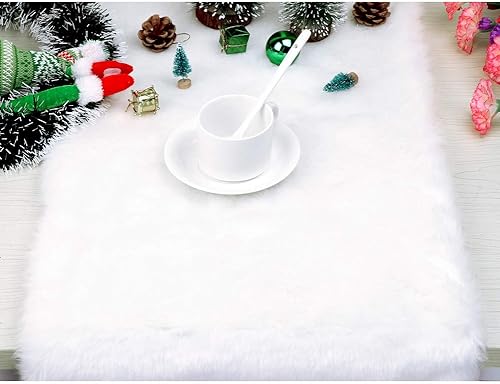 Miniatura 4 de OurWarm Camino de mesa de Navidad de 72 x 15 pulgadas, camino de mesa de piel sintética blanco nieve para decoración de mesa de Navidad