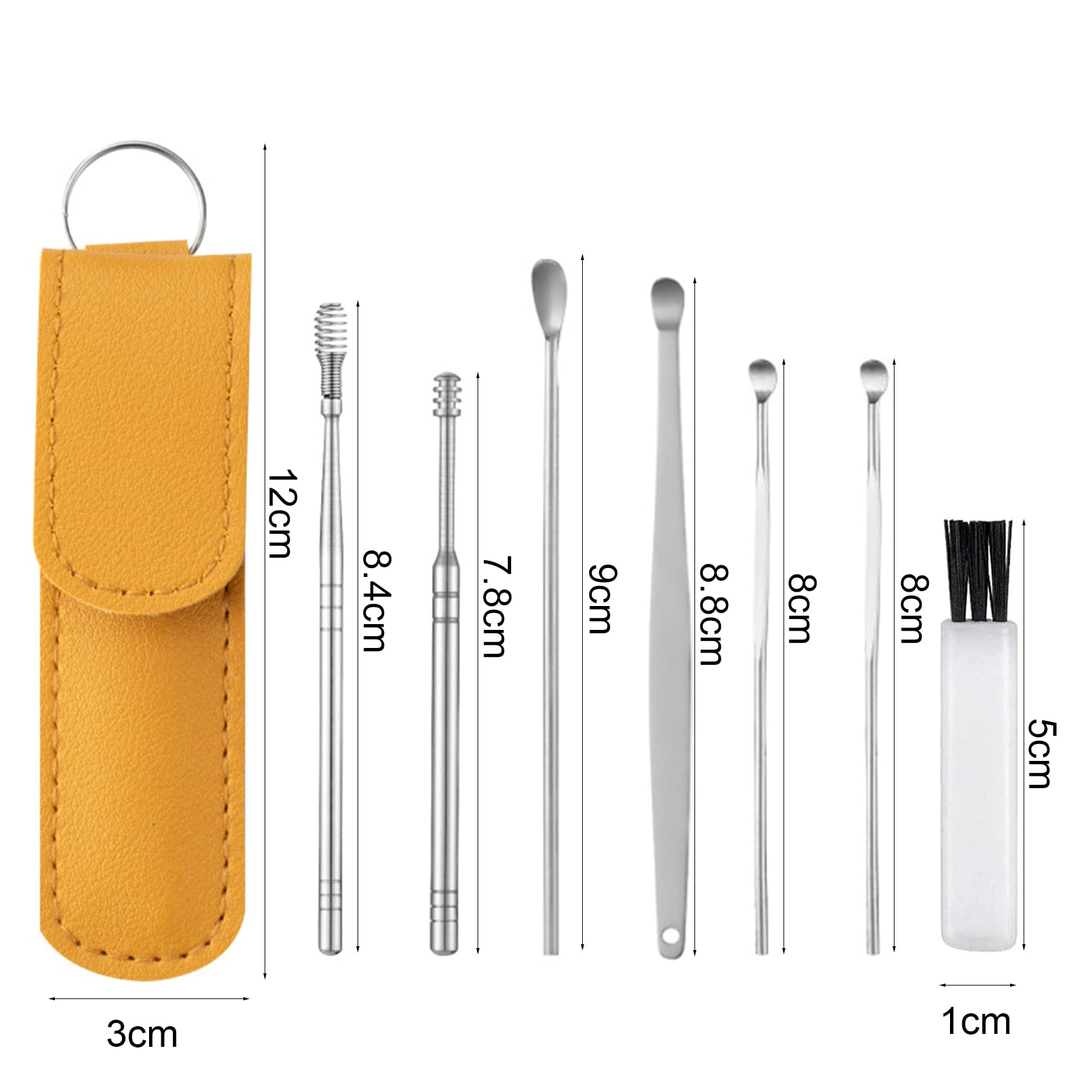 Pulisci Orecchie, [7 Pezzi] Kit di Rimozione del Cerume, Strumenti per Pulizia dell’Orecchio in Acciaio Inox, con Custodia Portatile in PU, per Adulti e Bambini Pulizia Dellorecchio