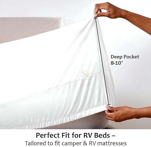 Miniatura 4 de Shreem Linen Juego de sábanas de microfibra para autocaravana, 70 x 80 pulgadas, color blanco liso, se adapta a colchones de hasta 8 pulgadas de
