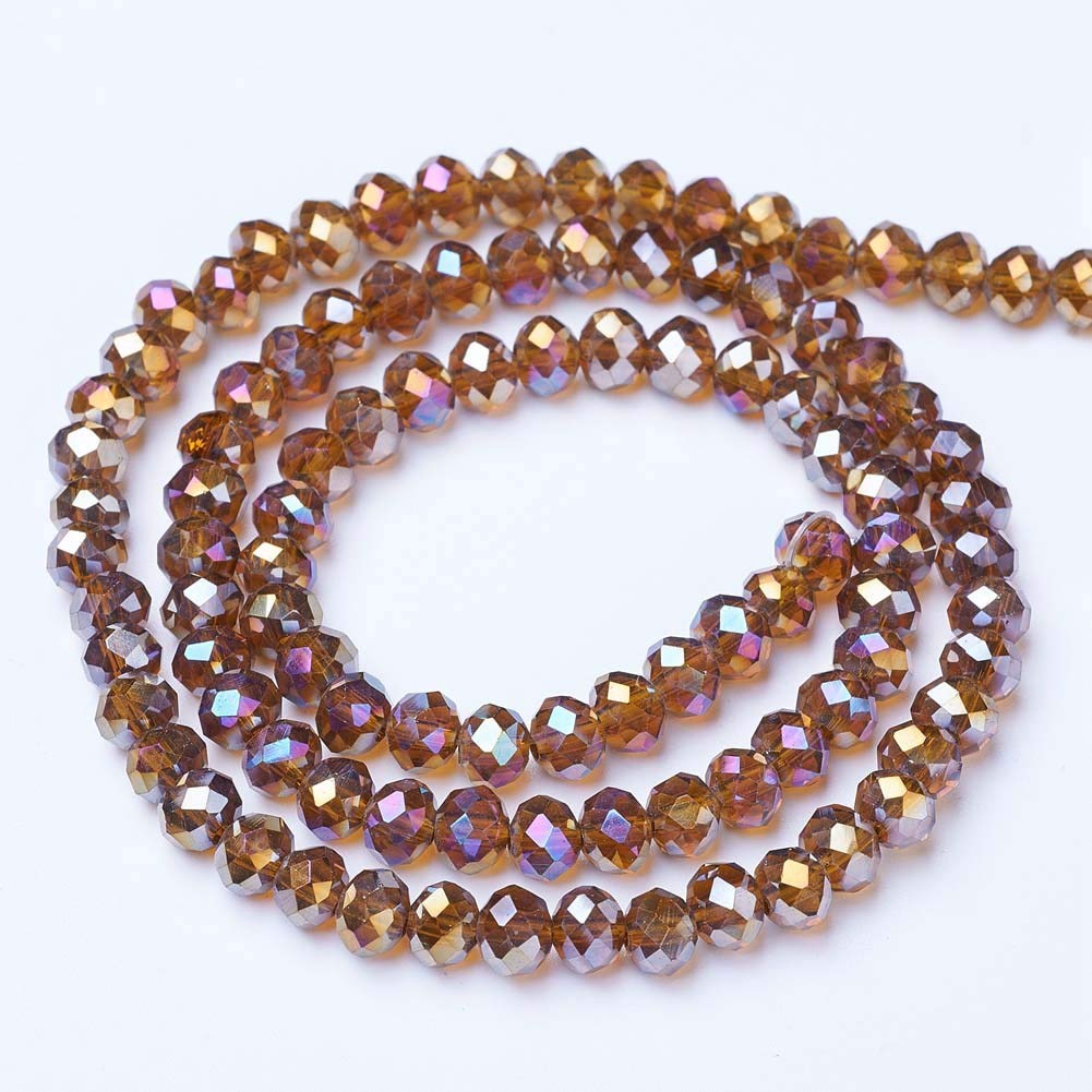 Cheriswelry 10 Strands Faceted Rondelle Glass Beads 8mm Transparent AB Color Plated Abacus Spacers Beads for Jewellery Bracelet Necklace Making Saddle Brown - Image 2