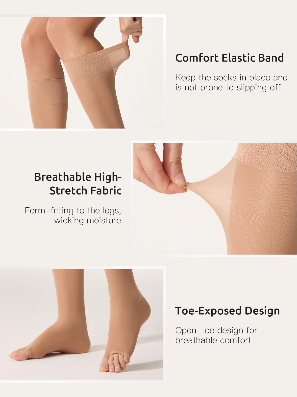 Yilanmy Stützstrümpfe für Damen Offene Zehe 3 Paar 40D Nylonstrümpfe Open Toe Kompression Pop Socken