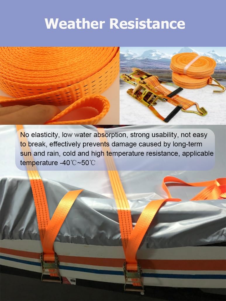 Paquete de 4 Correas de Amarre con trinquete de 6,6 a 72,2 pies, 13228 Libras, Gancho en J, Correas de Amarre con trinquete for Camiones de Carga, Kayaks y Motocicletas(W 5cm/2in,5.0m/16.4Ft)