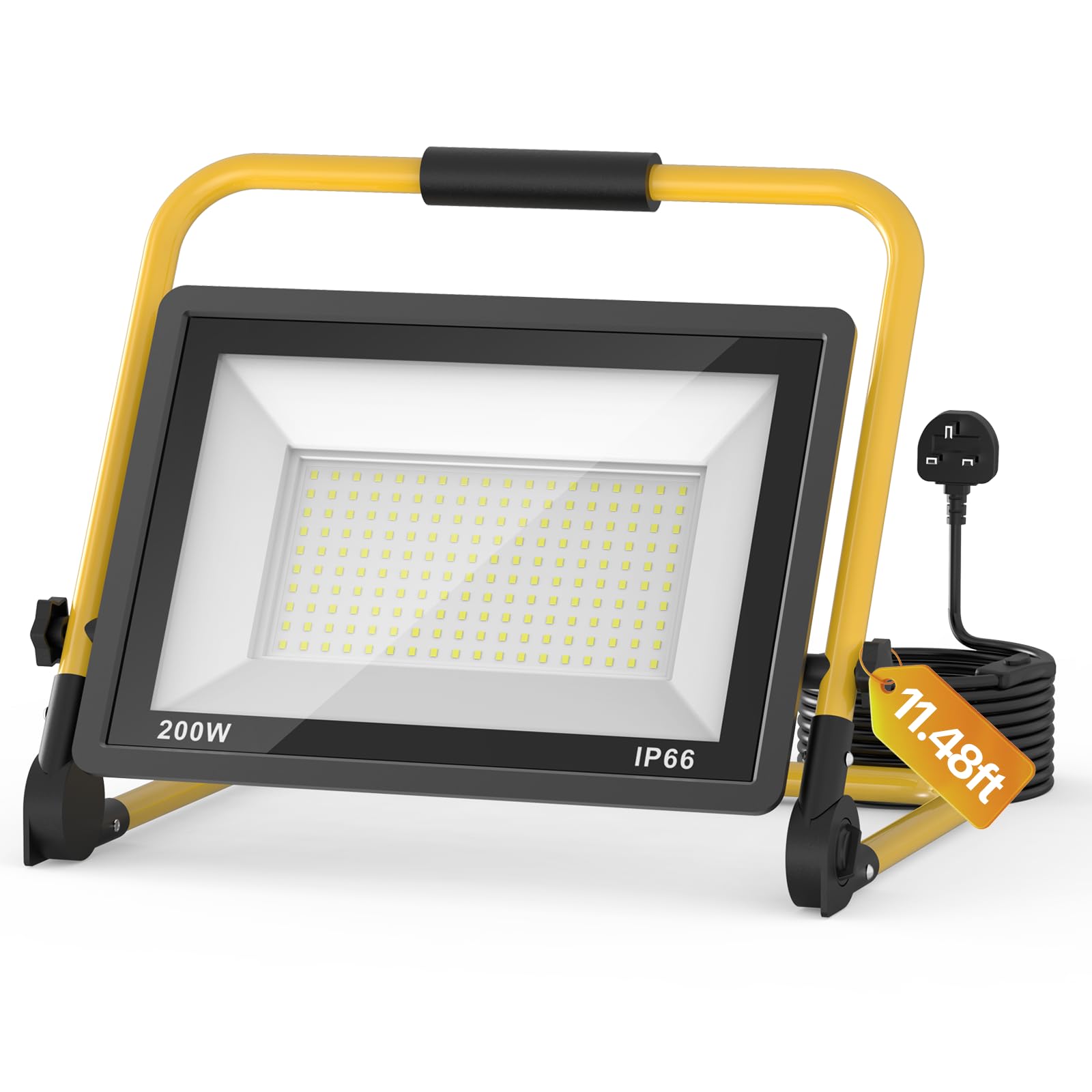 AIKVSXER 24000LM LED Work Light,200W Job Site Lights with Switch and 11.48ft Cable,IP66 Waterproof Portable Stand Work Lights for Car Repairing Home Workshop Garage,6000K with UK Plug