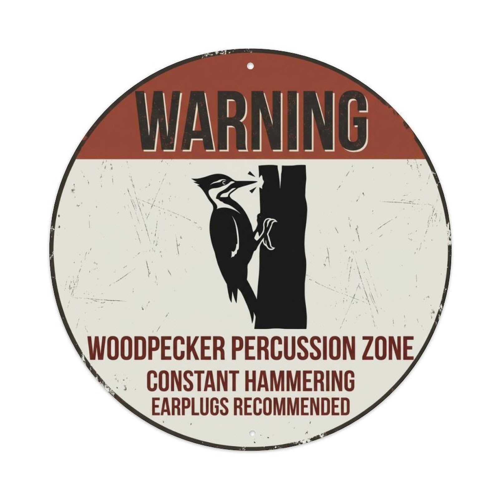Fqcyn Style Dramatic Woodpecker Noise Maker Metal Tin Sign Plaque Wall Decor For Cafe, Club Bar, Office, Home Garden Round Metal Poster 8X8inch