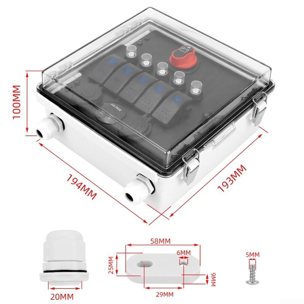 Panel de conmutación de 12 V, 5 capas, aluminio, protección IP65, barco (B)