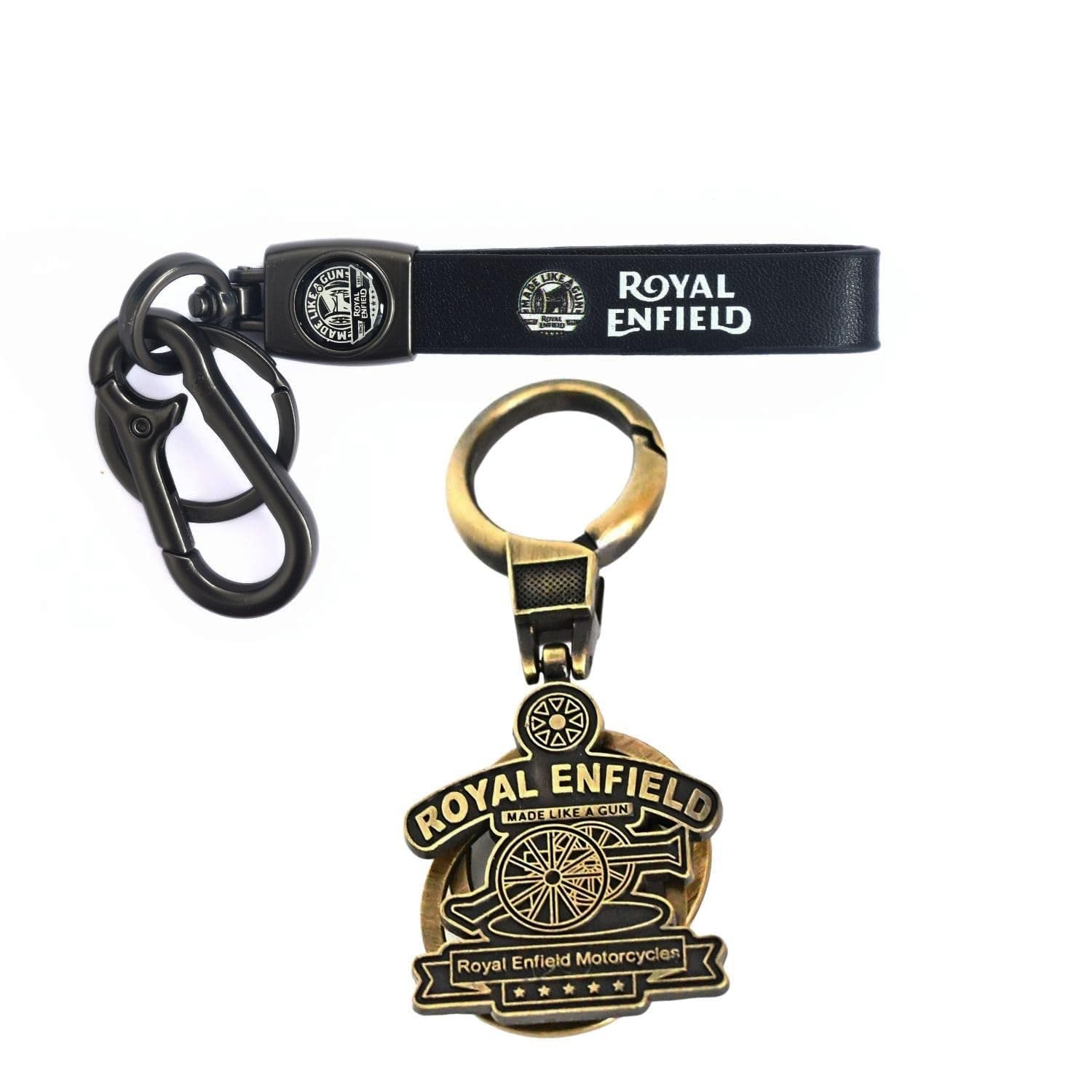 Show Your Love For Royal Enfield With The Keychain Quality Metal And Leather Combo (Pack Of 2) Key Chain Carabiner Key Rings Metal, Black