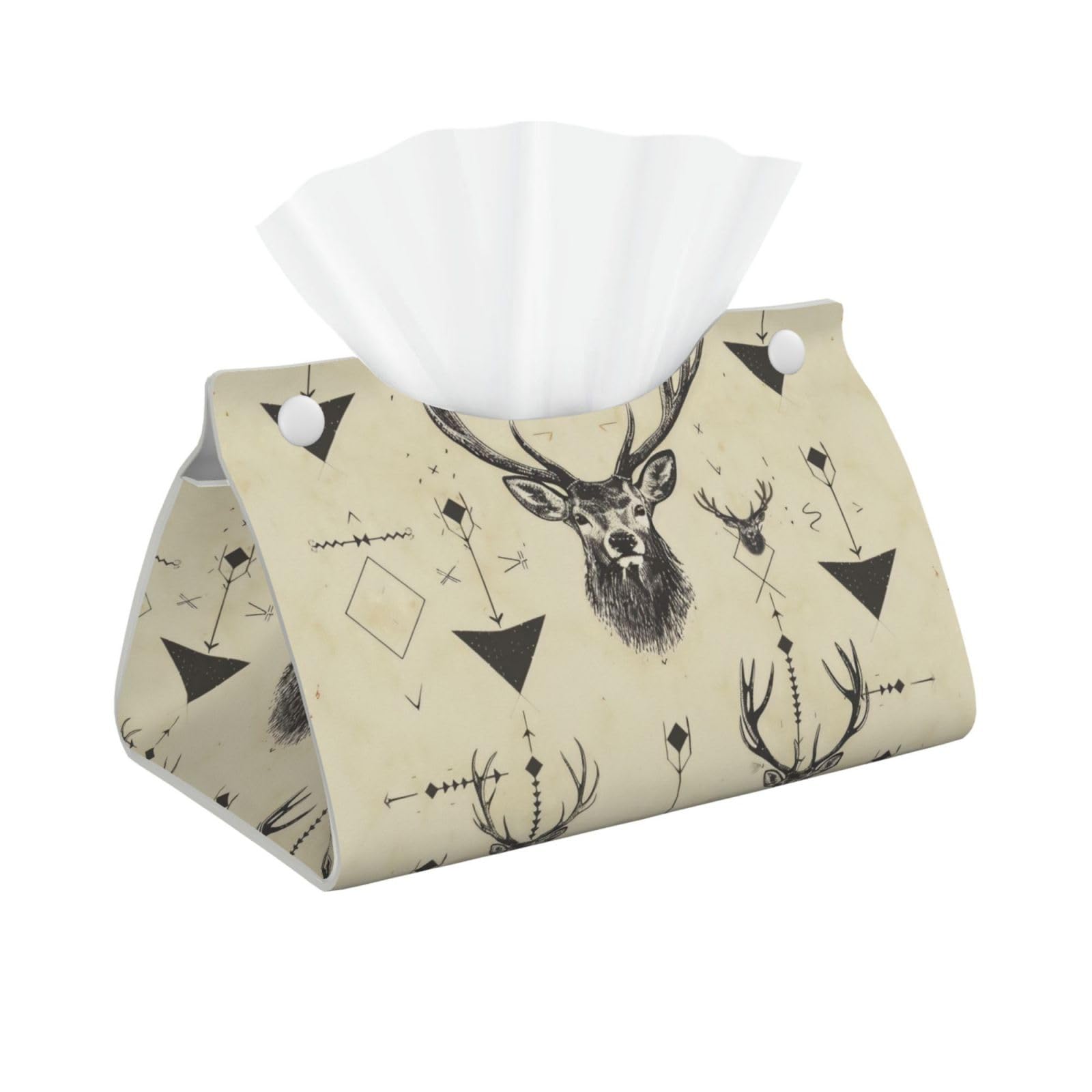 Hunting Arrows Triangles Deer Print Tissue Box Cover Foldable Tissue Storage Box Leather Tissue Cube Box Holder for Living Room Bedroom Office Car Home Decor