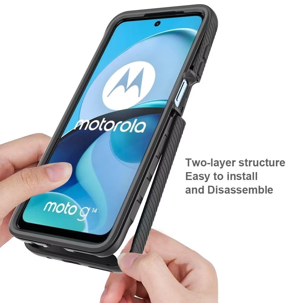 Dfjhure for Motorola Moto G54 Case Built-in Screen Protector Full Body Shockproof Protection Cover tylish Bumper Transparent Back Phone Case Cover for Motorola Moto G54- Red - Image 2