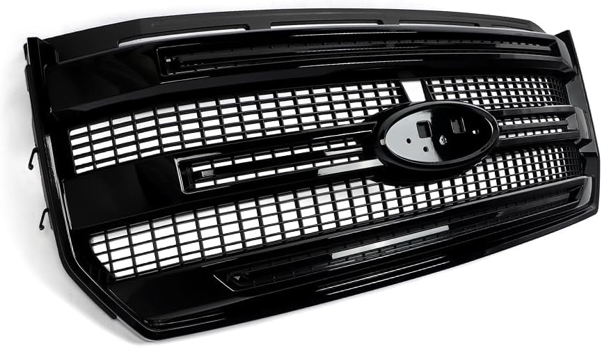 MIC Front Grille Grill Assembly Compatible with 2015-2017 Ford F-150 F150 Platinum with Camera Hole Front Bumper Grille Replace For FL3Z8200MA (Gloss Black)