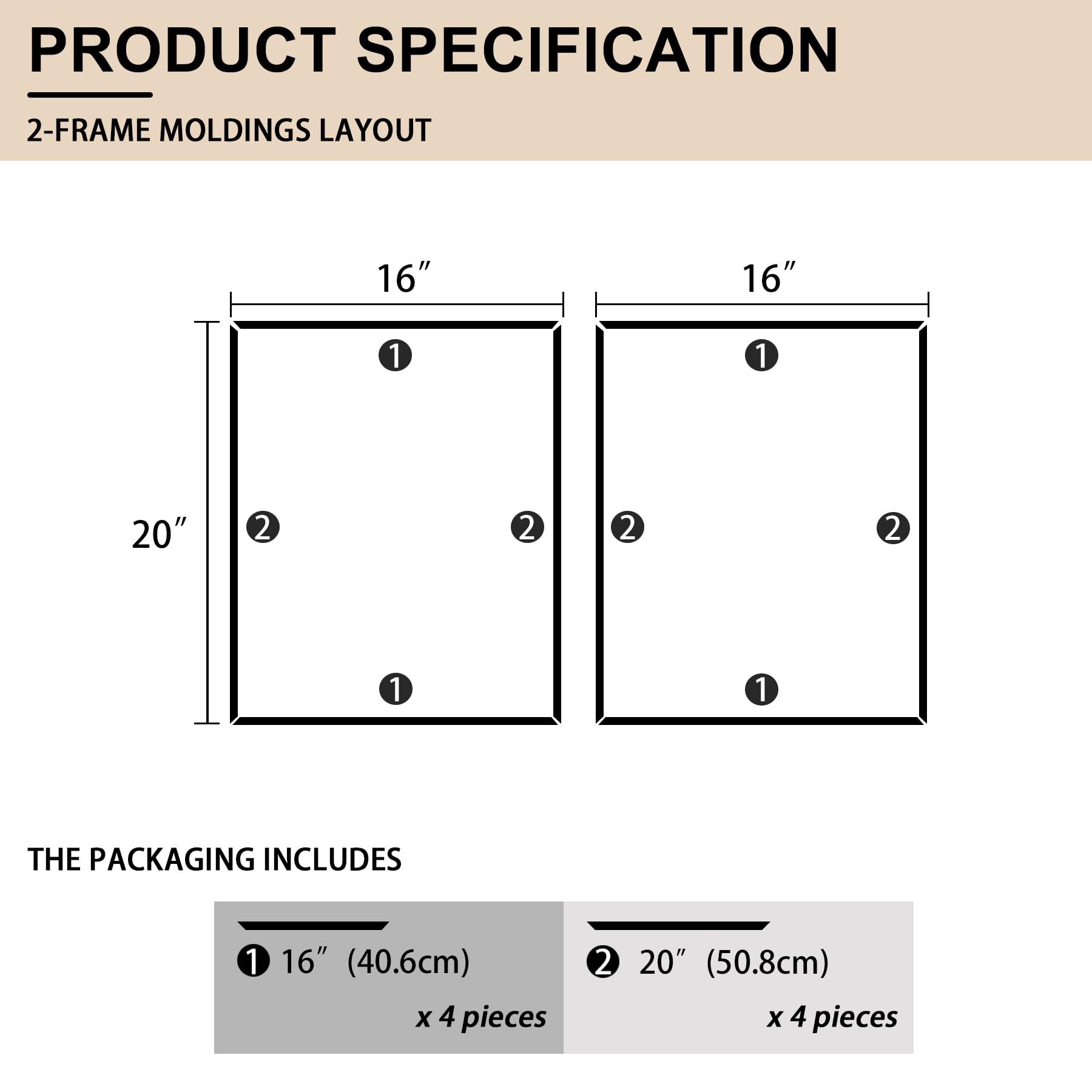 Hungbak Juego de 2 kits de molduras decorativas para pared precortadas de 40,6 x 50,8 cm, paneles de revestimiento prefabricados despegables y adhesivos para decoración interior, molduras de riel de