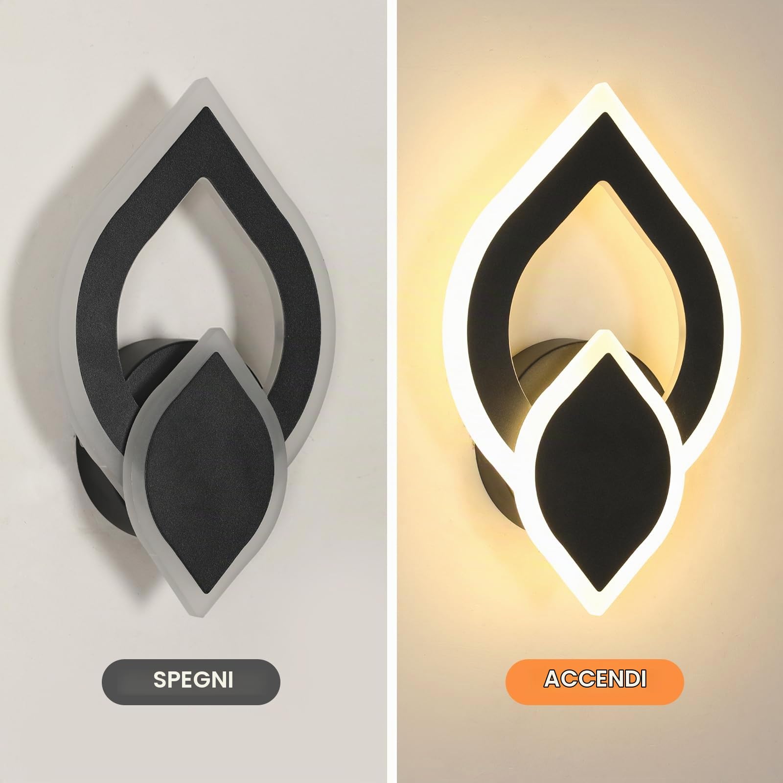 Applique da Parete Interno LED Nero, 2 Pezzi 16W 1800LM Lampada da Parete Camera da Letto, Lampada LED da Muro Moderno Cucina per Bagno Soggiorno Scale Corridoio, Luce Bianca Calda 3000K