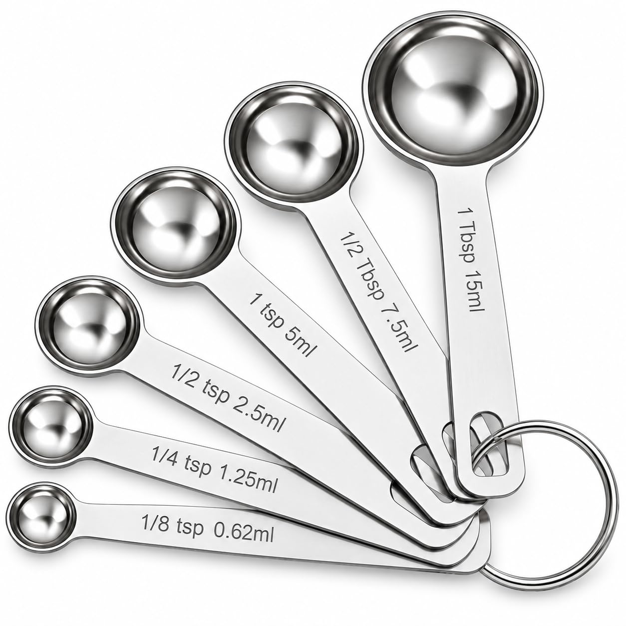6-Piece Stainless Steel Measuring Spoons Set, Heavy Duty Tablespoon & Teaspoon Measures for Dry and Liquid Ingredients, Coffee, Baking and Cooking