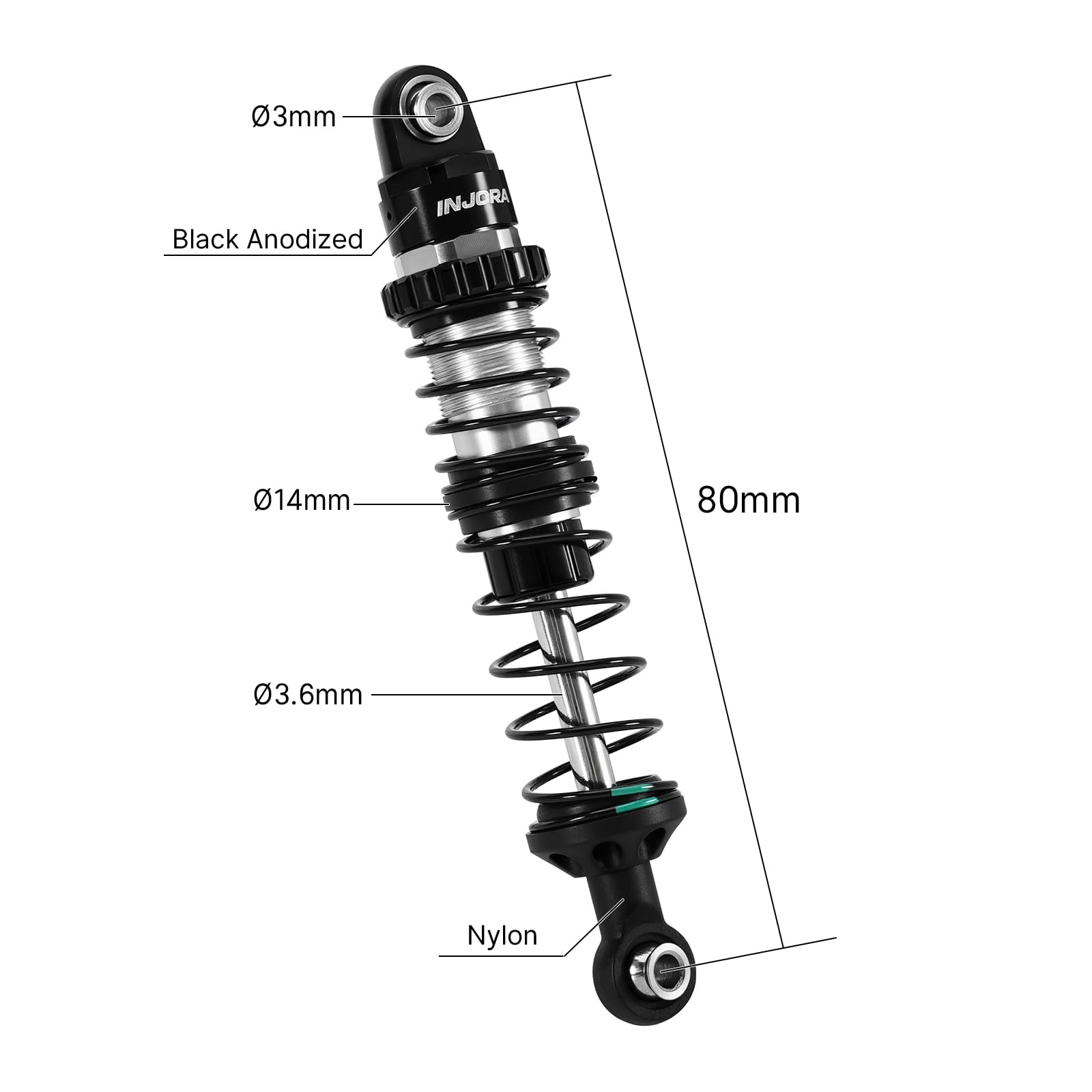 INJORA 80mm DRX Ammortizzatori a Olio con Molla Doppia Taratura per TRX4 SCX10 Crawler RC 1/10