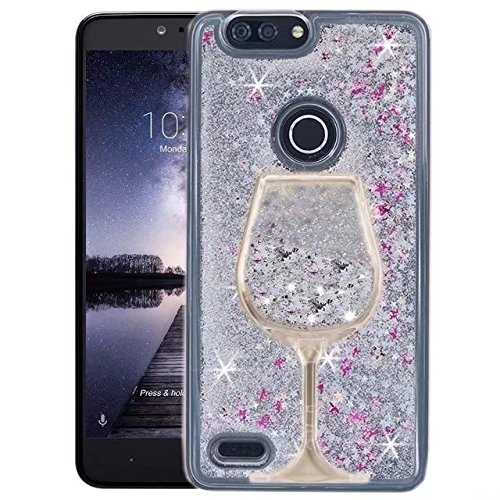 ZTE Blade Z Max Case,Binguowang Quicksand Wineglass Design Flowing Liquid  Floating Luxury Bling Glitter Sparkle Stars Clear Hard Case Cover for ZTE