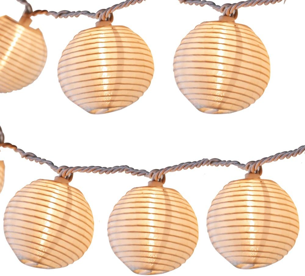 LIDORE White Mini Lantern String Lights, Christmas Globe Lights, 10 Counts Nylon Ball Patio Lights, Indoor Outdoor Fairy Light for Party, Patio, Home, Christmas Decoration