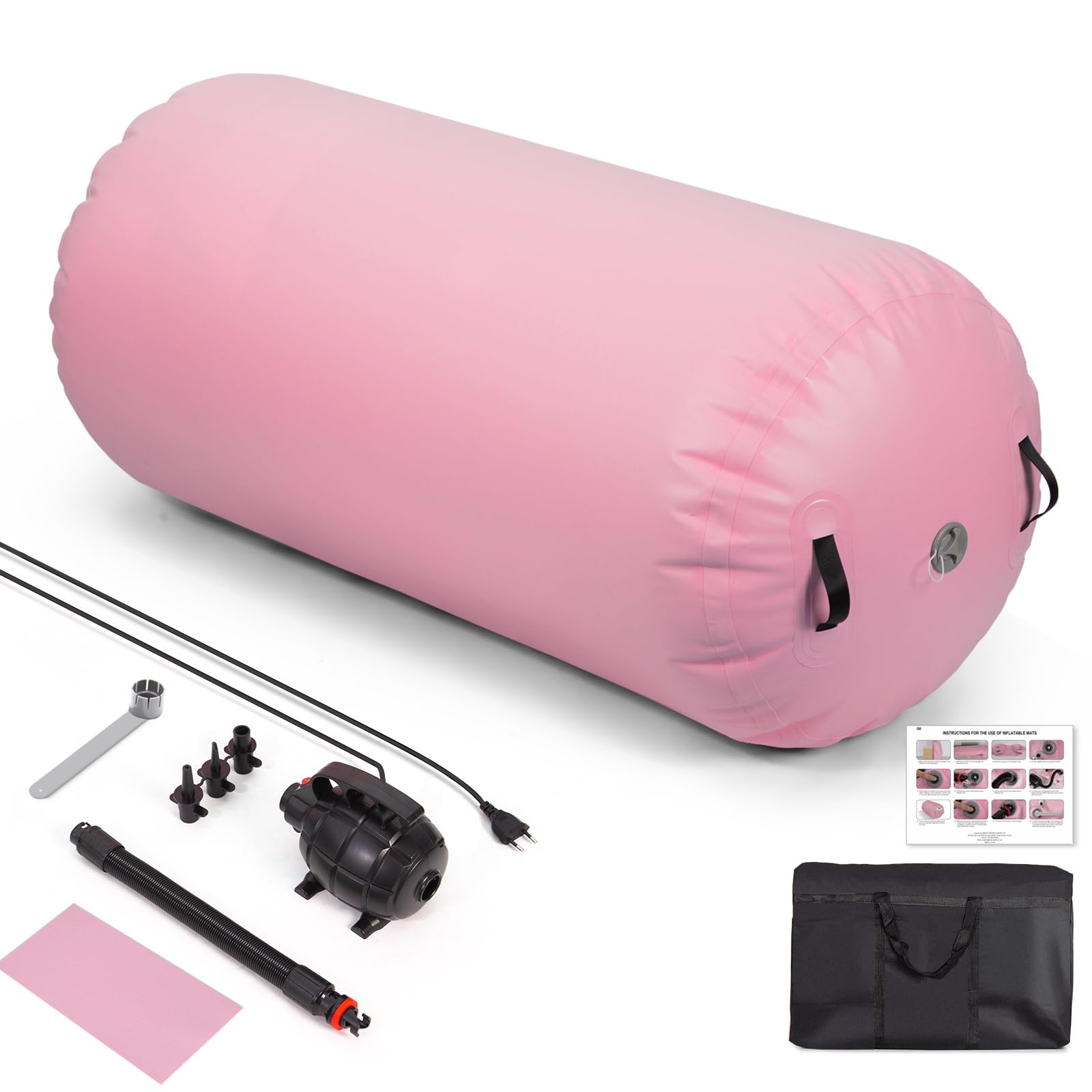 Todeco Air Roller 120x75cm Gonflable Rouleau d'Air, Cylindre de Gymnastique, Barrel Gymnastique Tumbling, Tapis de Gymnastique, Rose