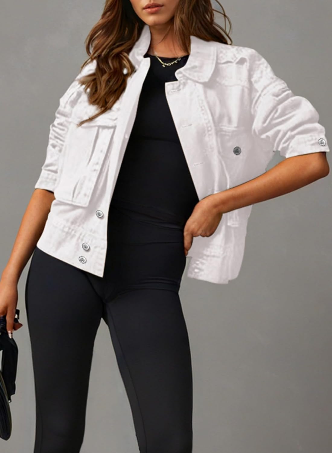 Dokotoo Women's Cargo Jean Jacket - Cropped Button Spring Fashion Coat for Women - Image 3