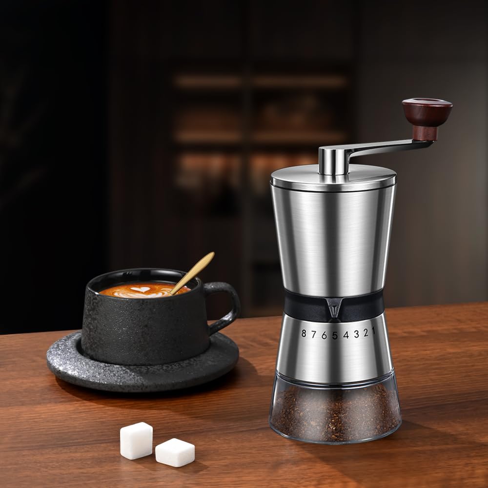 Molinillo de café manual, 8 ajustes de grosor ajustables, molinillo de café de manivela, molinillo cónico portátil para cafetera Moka, prensa francesa, goteo, espresso, molinillo de mano
