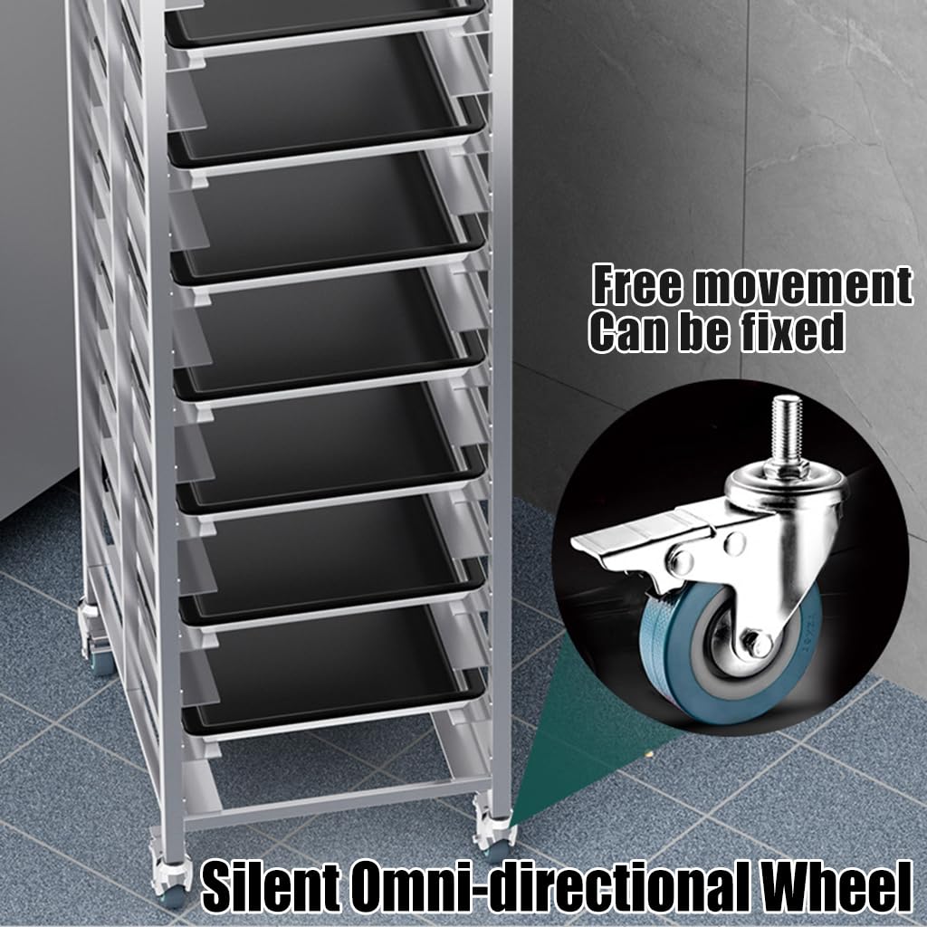 Panera comercial, carrito de almacenamiento de aluminio, equipo de panadería, carrito de bandeja, construcción de acero inoxidable, apto para bandejas de hornear de 60 x 40 cm, plateado, estilo