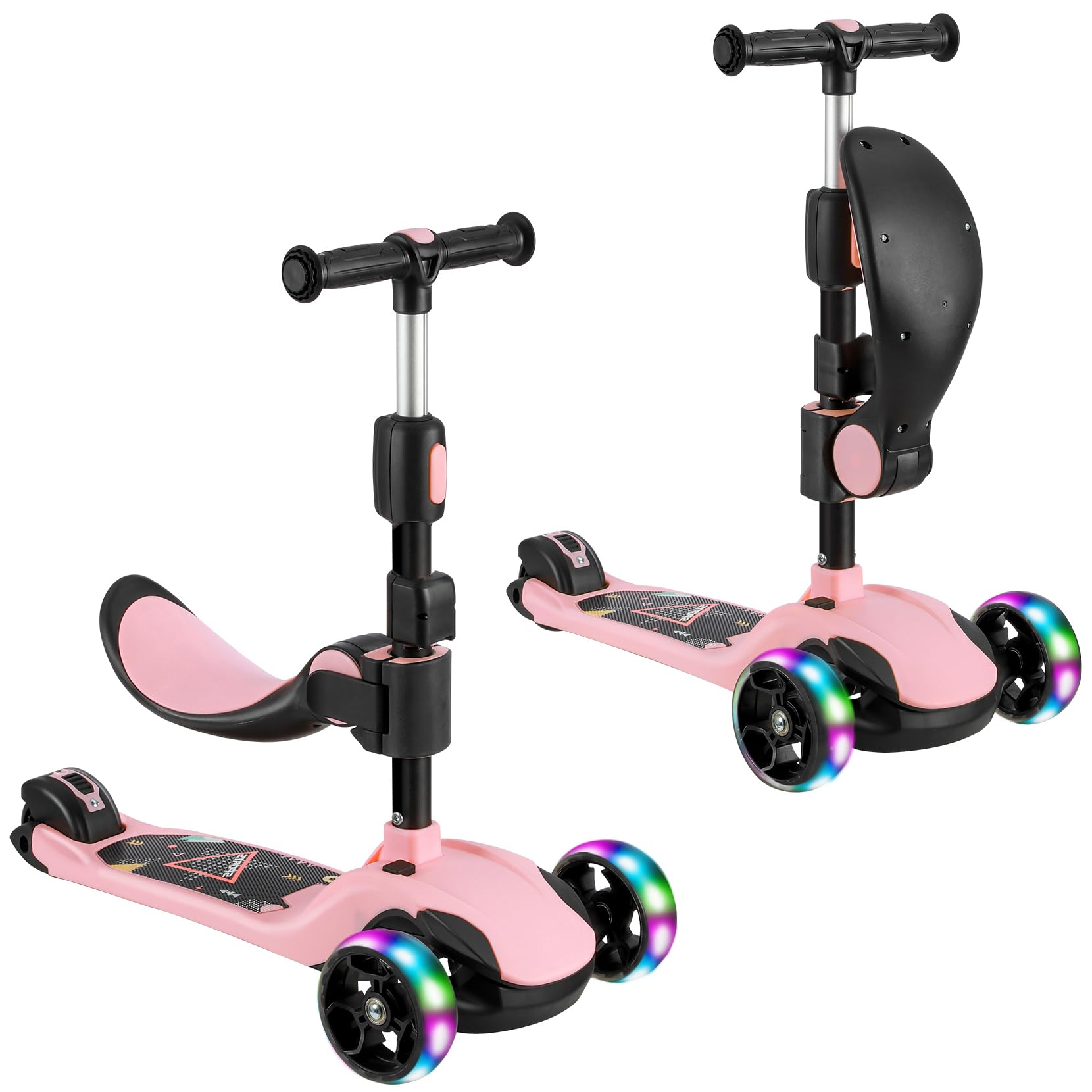 Kinderroller, Roller Kinder mit LED-Rädern, Kinder Scooter mit Stufenlos Einstellbar, Faltbarer Kinderroller ab 3 Jahren