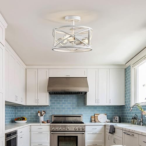 Miniatura 8 de WUZUPS Candelabro de 3 luces vintage de granja industrial semiempotrado para techo, para vestíbulo, dormitorio, pasillo, almacenamiento, cocina,