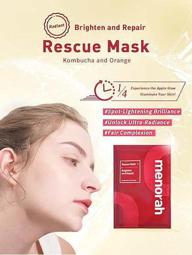 Miniatura 5 de menorah Brighten and Repair Rescue Sheet Masks (4 hojas) - Máscara facial con kombucha y extracto de naranja, hidratante y refuerzo de elasticidad,