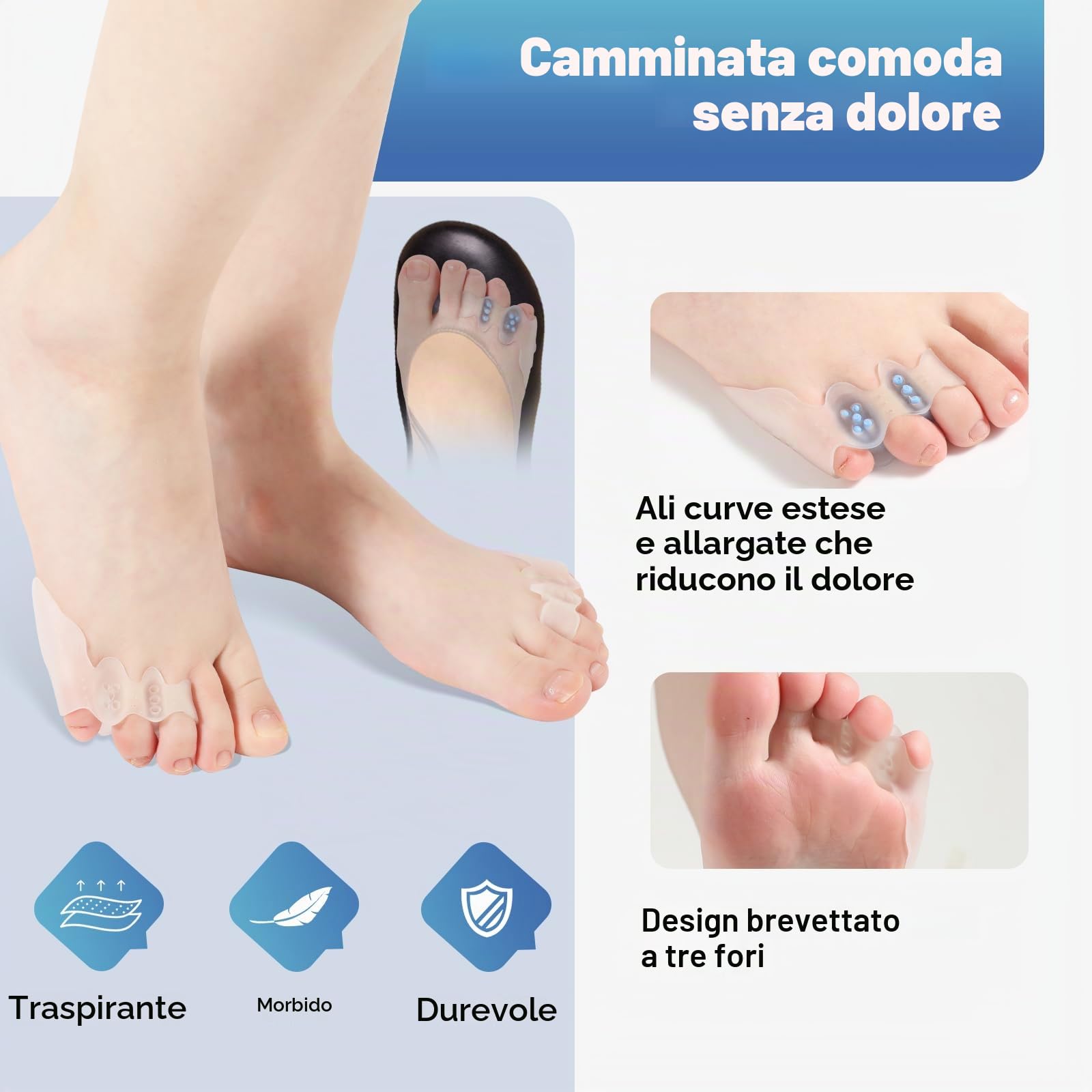 Correttore per alluce valgo e protezione per mignolo – raddrizzatore per dita dei piedi arricciate e storte, separatori per dita sovrapposte, sollievo dal dolore per alluce valgo e mignolo