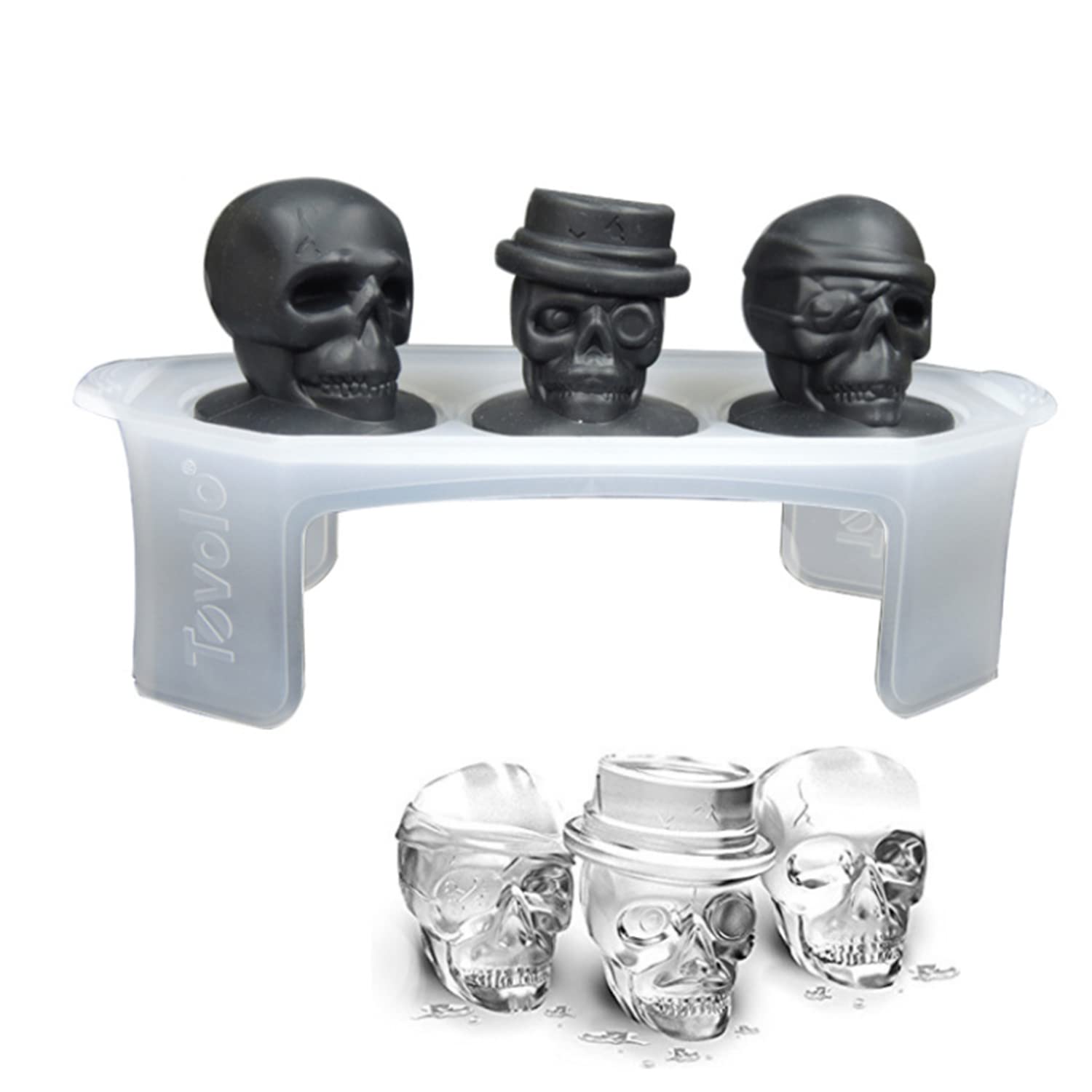 SKEIDO Skull Ice Cube Mold Silicone Creative 3D Skull Ice Cube Trays Food-Grade Flexible Giant Ice Ball Maker for Whiskey Wine Drinks BPA Free