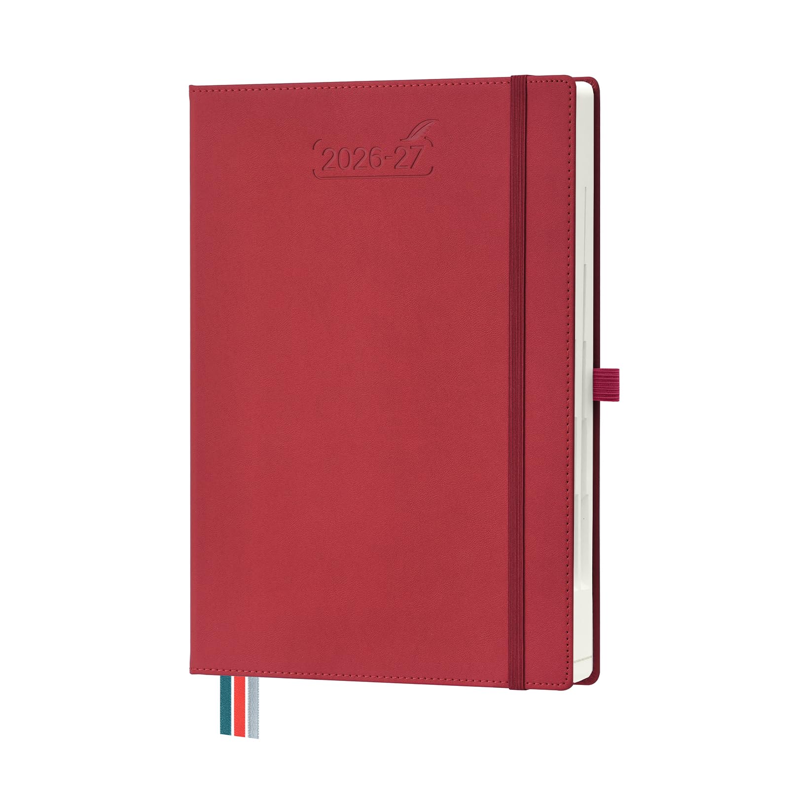 BEZEND A4 Academic Diary 2026-2027 Page A Day (Aug'26-Jul'27). 12-Month Daily Planner with 30 Minute Intervals. Appointment Book with Tabs & Pocket. for Work and Home. PU Leather Hardback, Red — image 1
