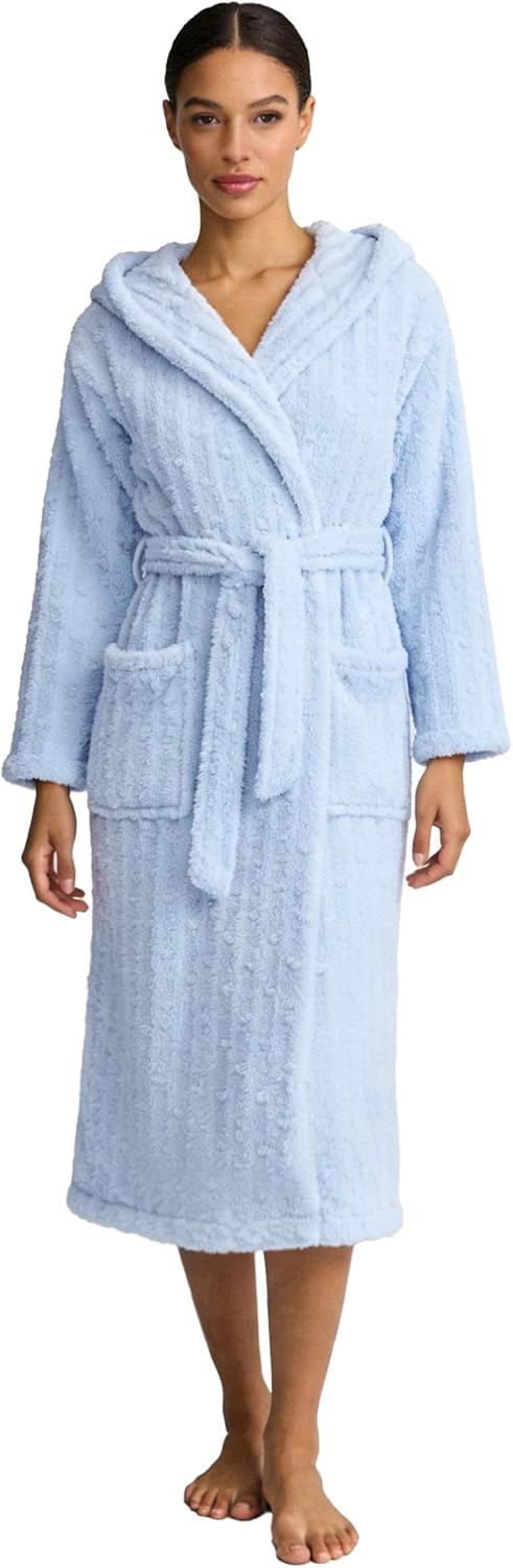 HEARTNICE Fuzzy Soft Robes for Women, Long Plush Hooded Robe Fluffy Warm Bathrobes