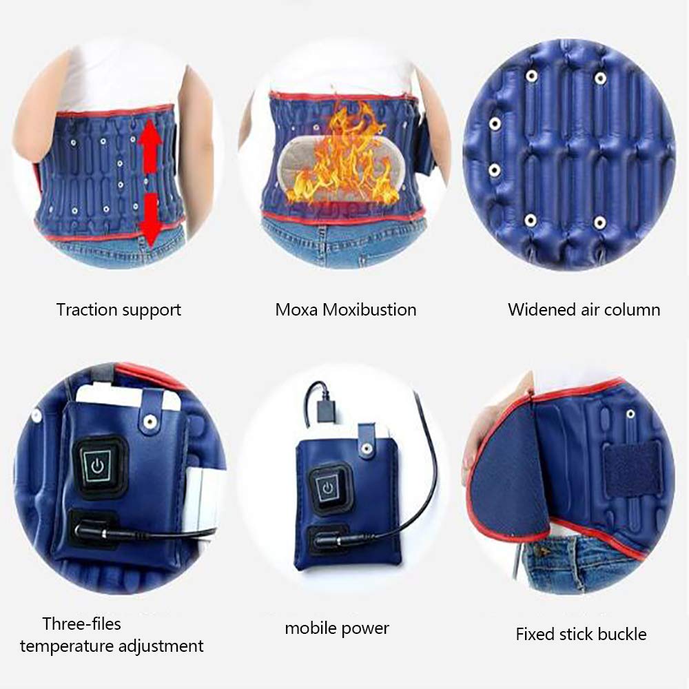 Faja Lumbar Fitness, para tracción de Hernia de Disco Lumbar, tensión Muscular Lumbar, cinturón de Soporte de Cintura Inflable, con Almohadilla de compresión Caliente de Carga,Azul