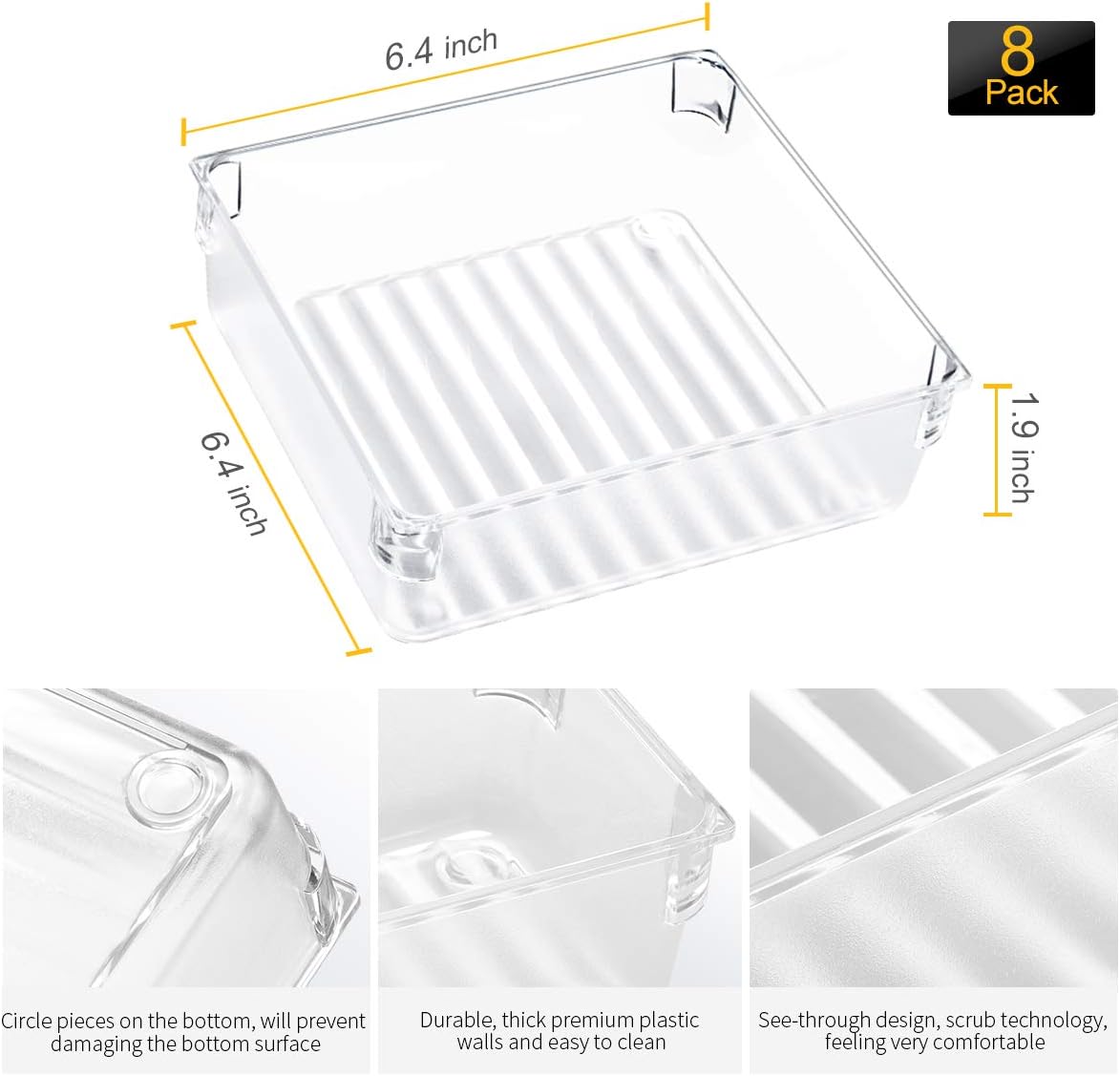 Kootek 8 Pack Desk Drawer Organizer Tray Square Plastic Bathroom Organizers Customize Layout Vanity Trays Storage Bins Dividers for Cosmetic Makeup Dresser Kitchen Office Supplies
