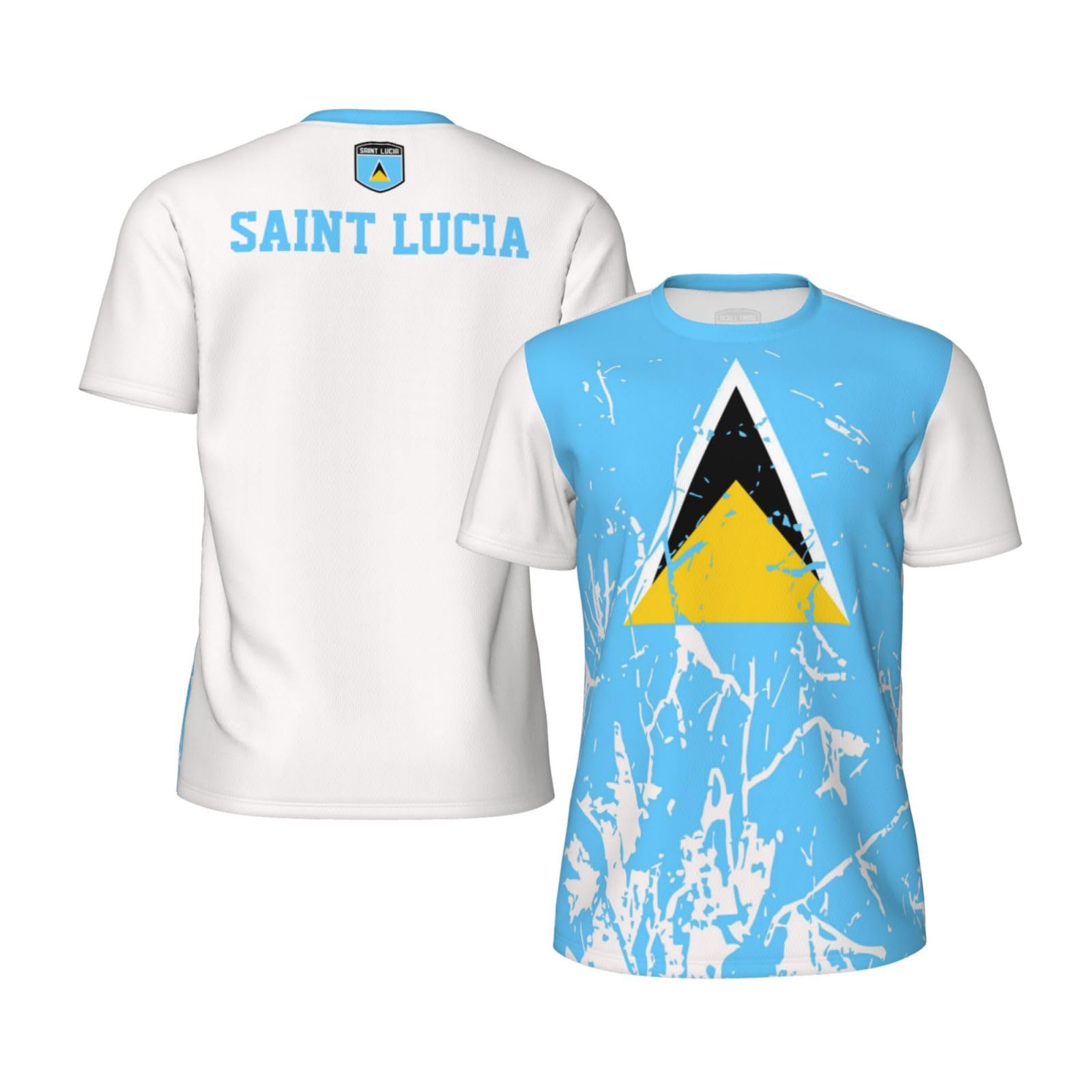 Saint Lucia Flag Grain Team Mesh T-Shirt Jerseys for Running Cycling Soccer Fans Tennis Fitness Sports