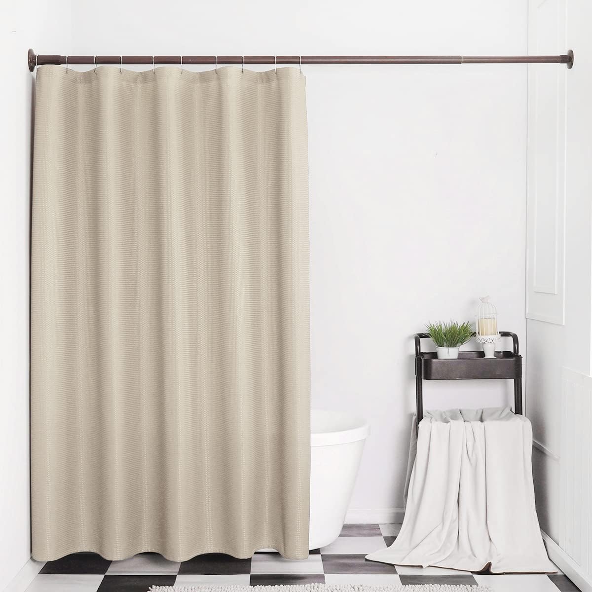 SPXTEX Beige Shower Curtains 84 inches Long Waterproof Fabric Farmhouse Modern Rectangle Textured Shower Curtains with Hooks for Bathroom Decorative Shower Room 72" W X 84" L