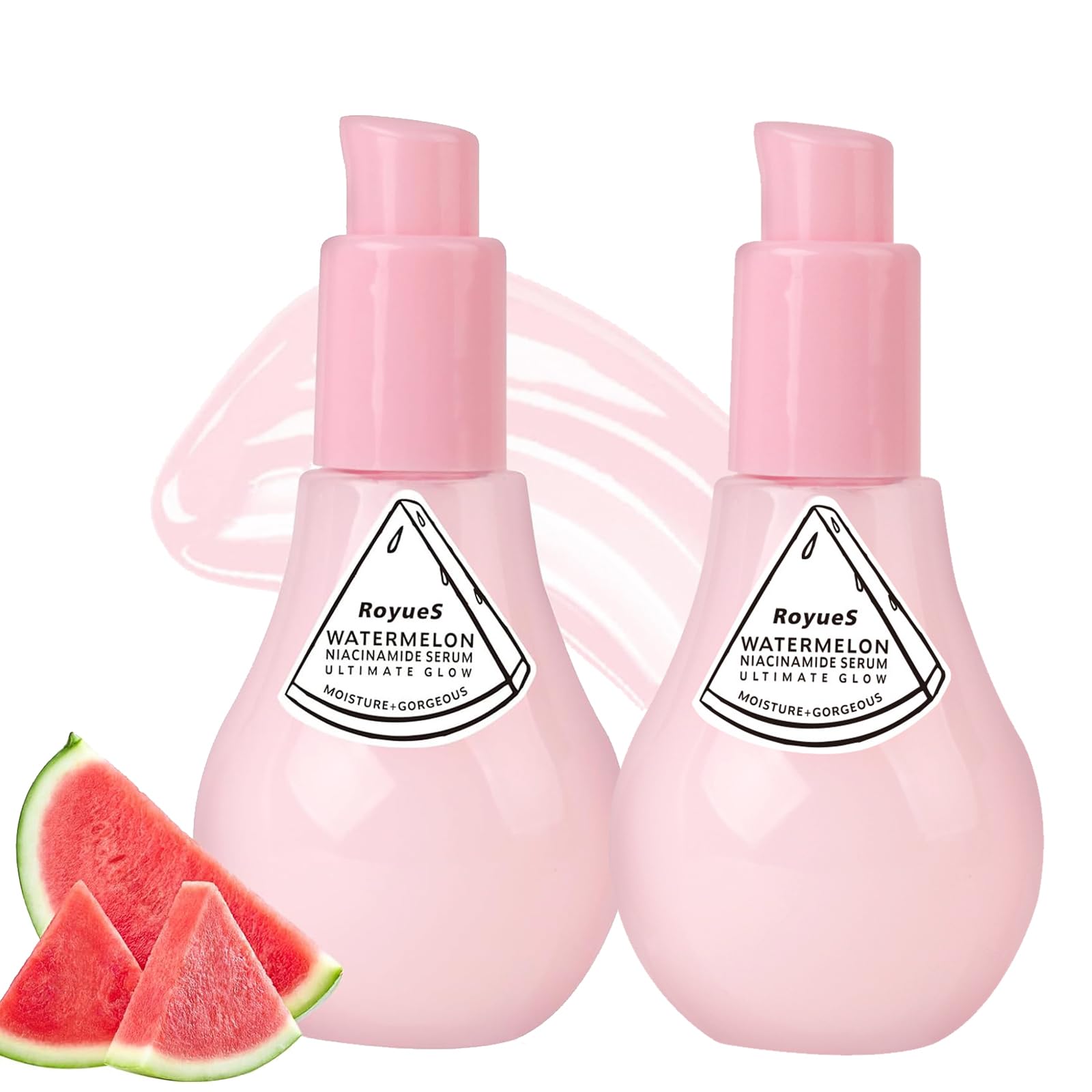 Rosarden Watermelon Serum with Hyaluronic Acid Dew Drop-Glow Niacinamide Serum-Hyaluronic Acid to Improve Dullness Reduce Pigmentation and Dark Spots-Watermelon Serum Reduce Fine Line 75ml (2pcs)