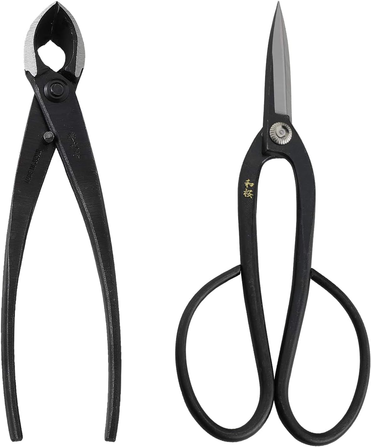 Wazakura Bonsai Tool Kit Made in Japan, Yasugi Steel Ashinaga Bonsai Scissors 8.2 inch (210mm) + Concave Branch Cutter 8 in (200mm) Starter Set (Yasugi Steel Ashinaga Scissors + Concave Branch Cutter)